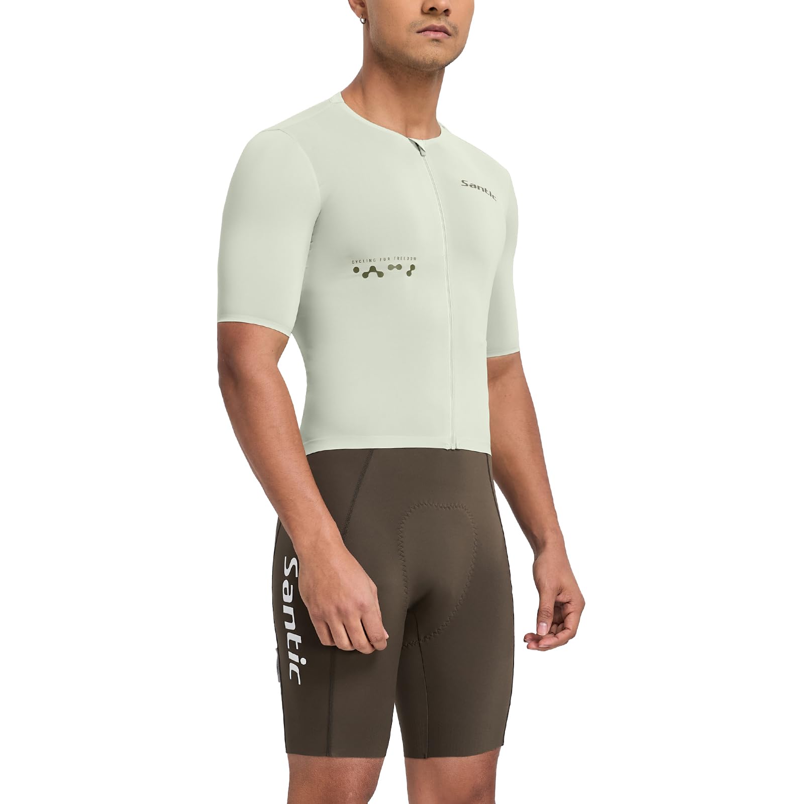 Santic Herren-Fahrradtrikot, kurzärmelig, mit durchgehendem Reißverschluss, UPF 50+, Fahrradtrikot mit Taschen