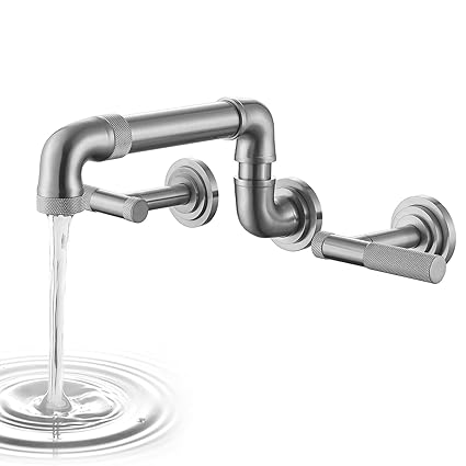 Vanbus Wall Mount Bathroom Faucet Brushed Nickel, Solid Brass Dual Function Sink Faucets, Supported Extendable and Swivelling, Rough in Valve Included, for Vanity Lavatory Sink House Laundry Rv Bar