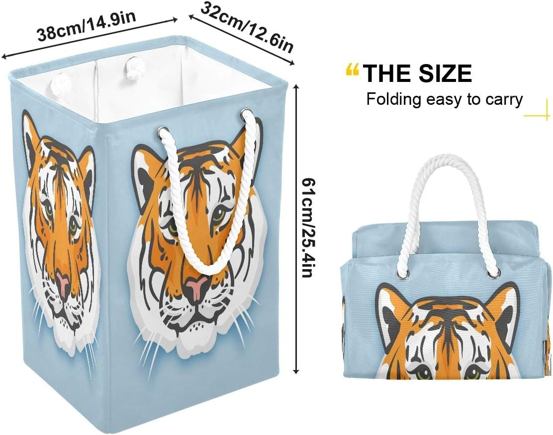 ペイントアートタイガーランドリーハンパーバスケット大型折りたたみ式洗濯ビン折りたたみ式収納折りたたみ式衣類バッグランドリールーム用