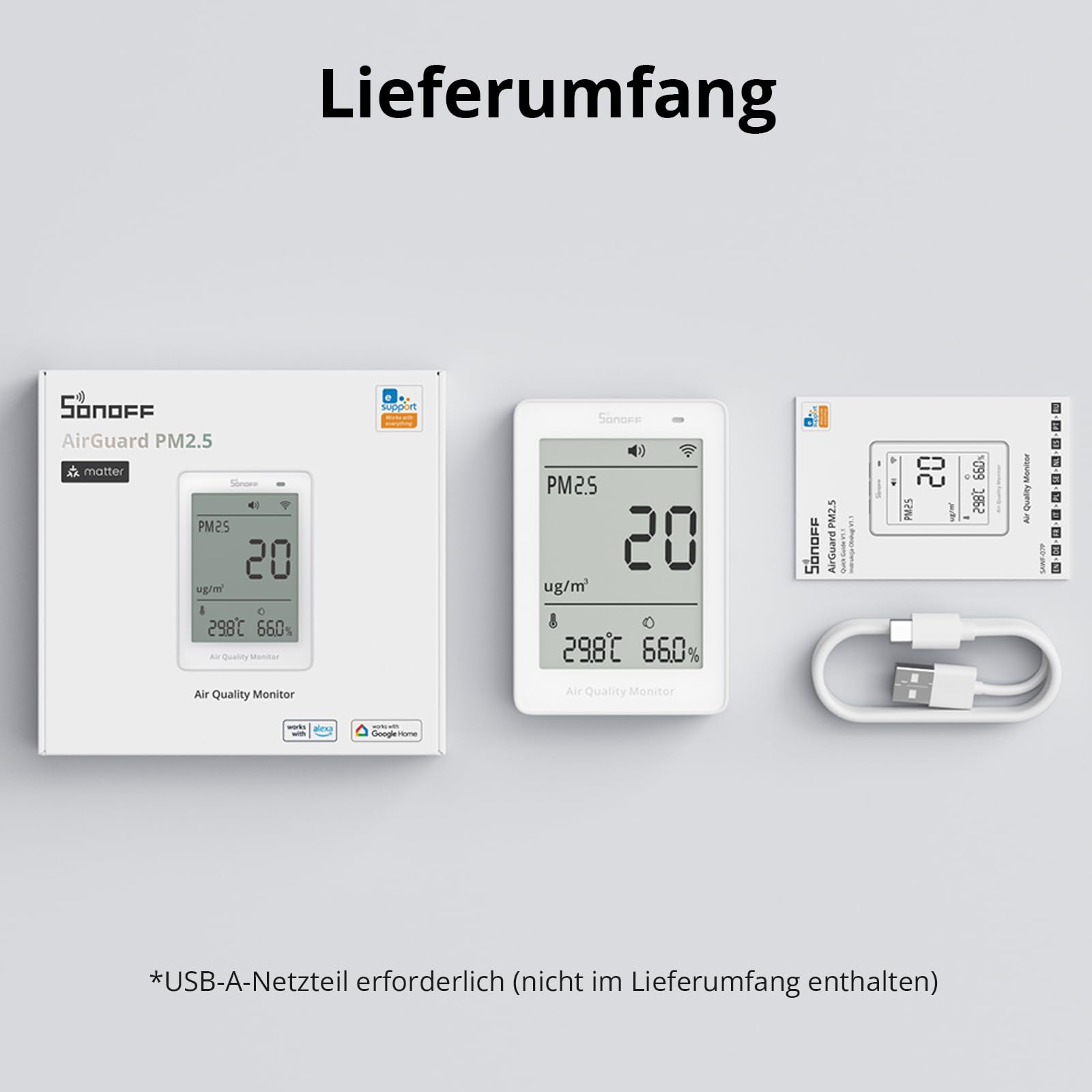 SONOFF Smartes Monitor für Raumluftqualität PM2.5 PM10 Temperatur Feuchtigkeit Sensor Matter-kompatibel 2.4GHz WiFi 3.73-Zoll Bildschirm