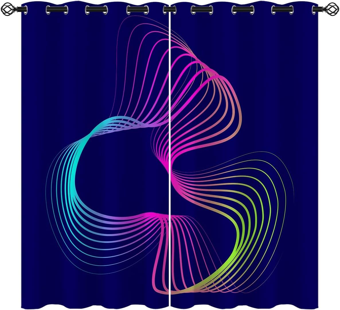 3D Print Colorful Abstract Stripes Blackout Insulated Noise Reduction Curtains Super Soft Polyester Eyelet Curtains For Bedroom Living Room Home Children'S Room Decoration 300(W) X 280(9426352161106