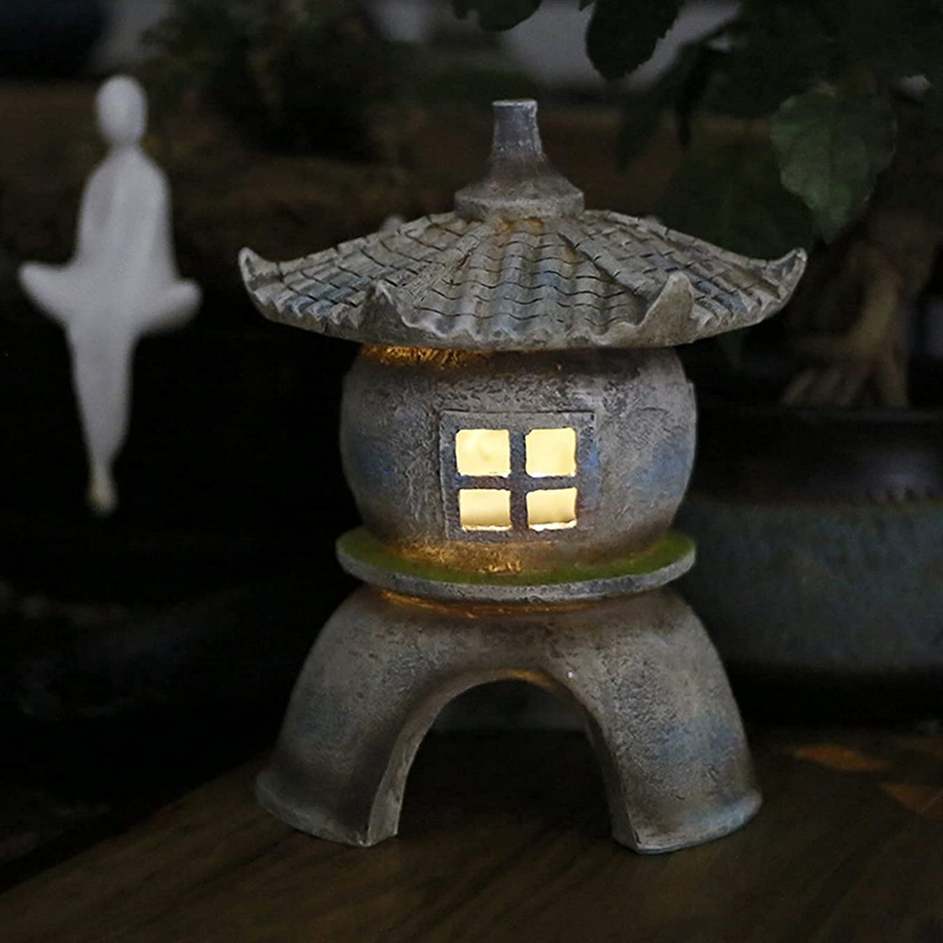 11,02" H Pagoda zasilana energią słoneczną statuetka lampa ogrodowa, wodoodporna rzeźba ogrodowa