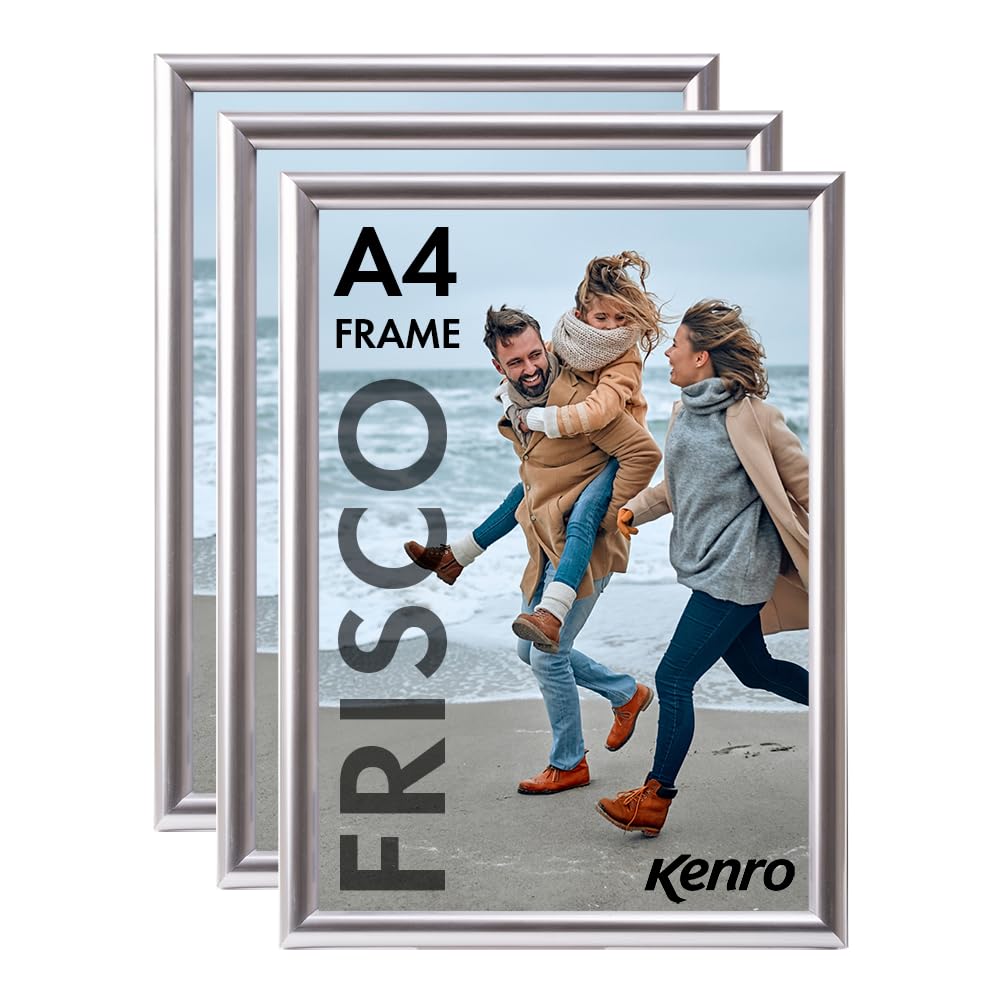 Kenro White Frisco Plastic Picture Frames (Box Of 3) - A4 / 21X29.7cm Freestanding Or Wall Hanging Stylish Photo Frame With Glass Front - Silver