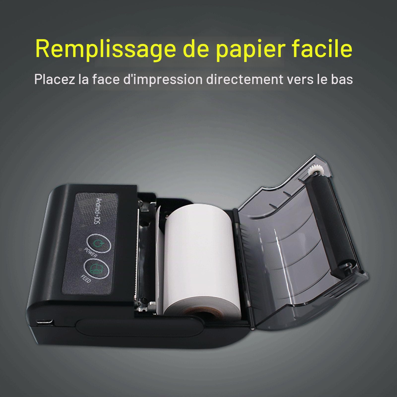 Bewinner Imprimante de Reçus Bluetooth, Imprimante Thermique Portable, Mini-imprimante de Tickets sans Fil avec Mise en Veille/réveil Automatique pour Les Ventes au Détail de Restaurants
