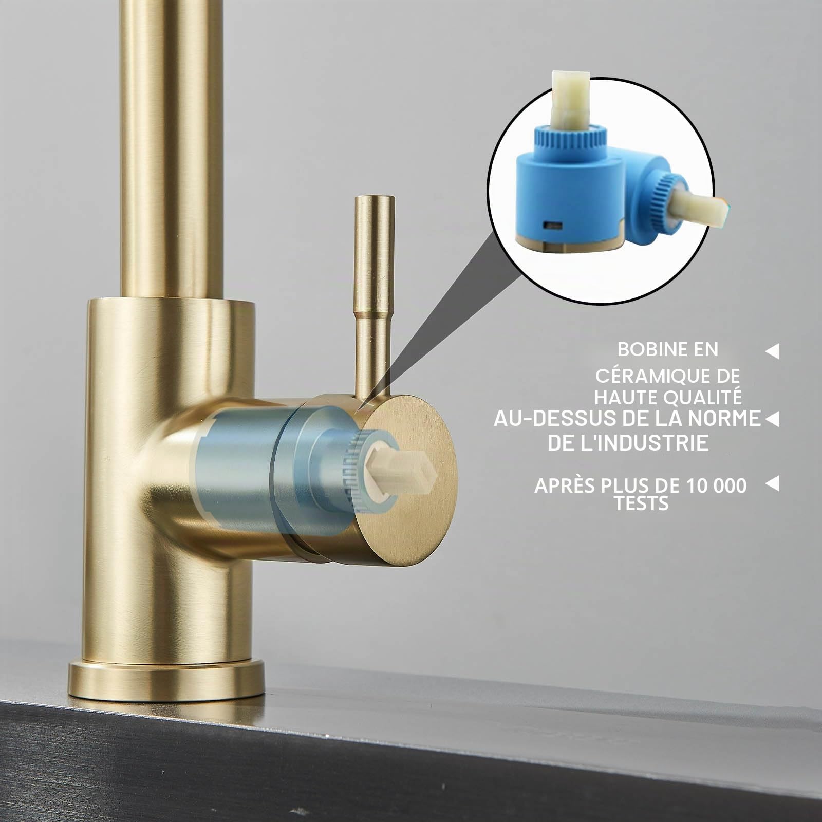 Robinet de Cuisine avec Douchette Extractible, Mitigeur 360° en Acier Inoxydable, Or Brossé, TVTIUO 2 Modes