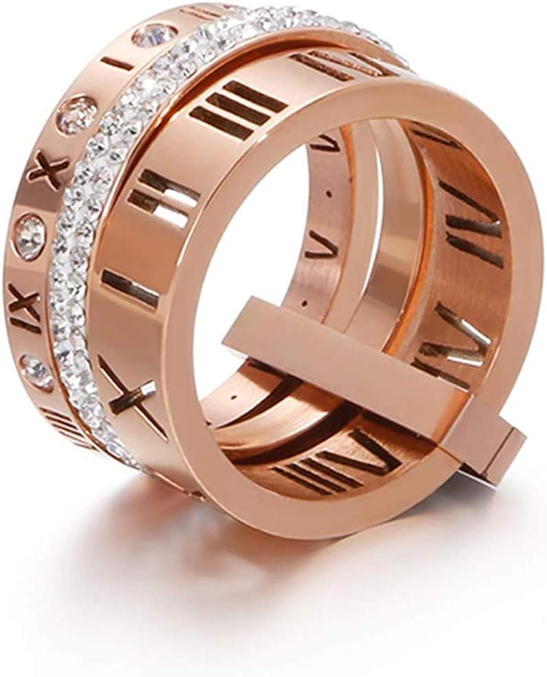Jaline Stainless Steel CZ Zirconia Roman Numeral Ring For Women Stacking Thumb 3 in 1 Spinner Rings