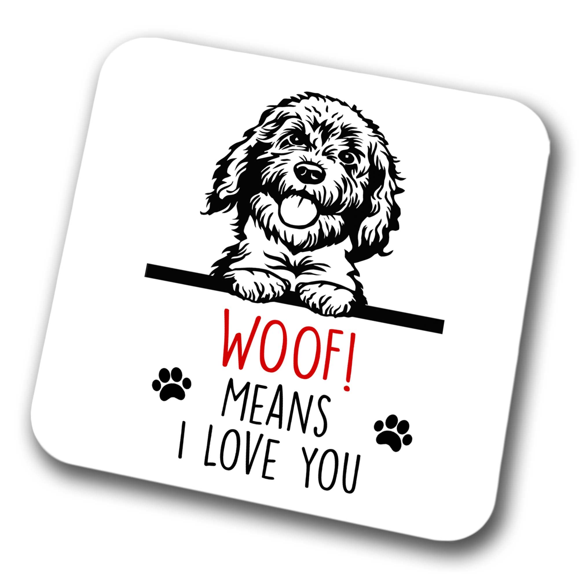 Faithful Prints Boys Cockapoo Woof Means I Love You Mum Dad Coaster Dog Dad Cockapoo Dad Friend Funny Gift For Birthday Christmas, Cockapoo Mum Coaster