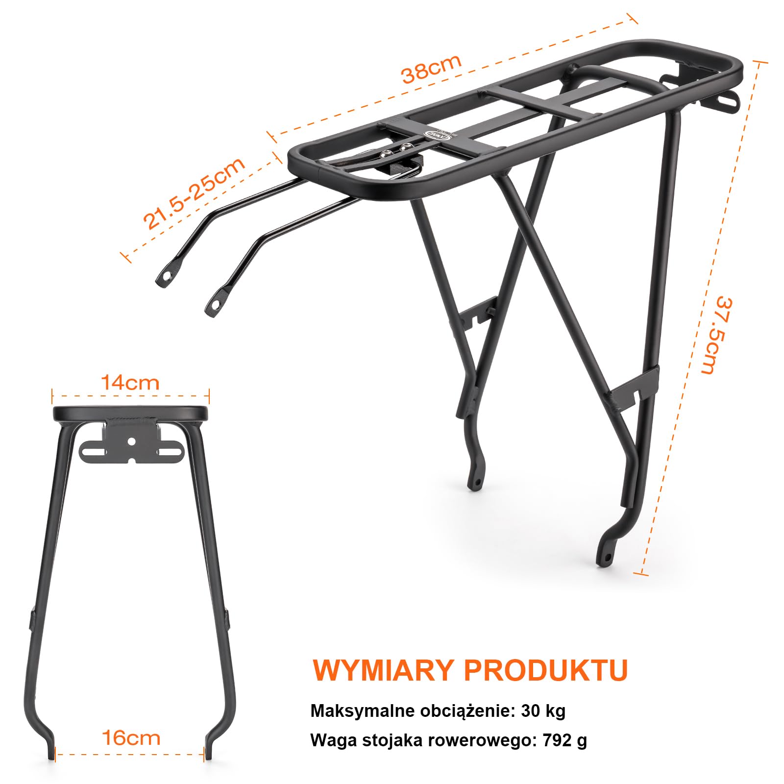 CXWXC Tylny Bagażnik Rowerowy | Hamulce Tarczowe/Nie Tarczowe, Nośność 66lbs, Ramki 26"-27.5"/29"
