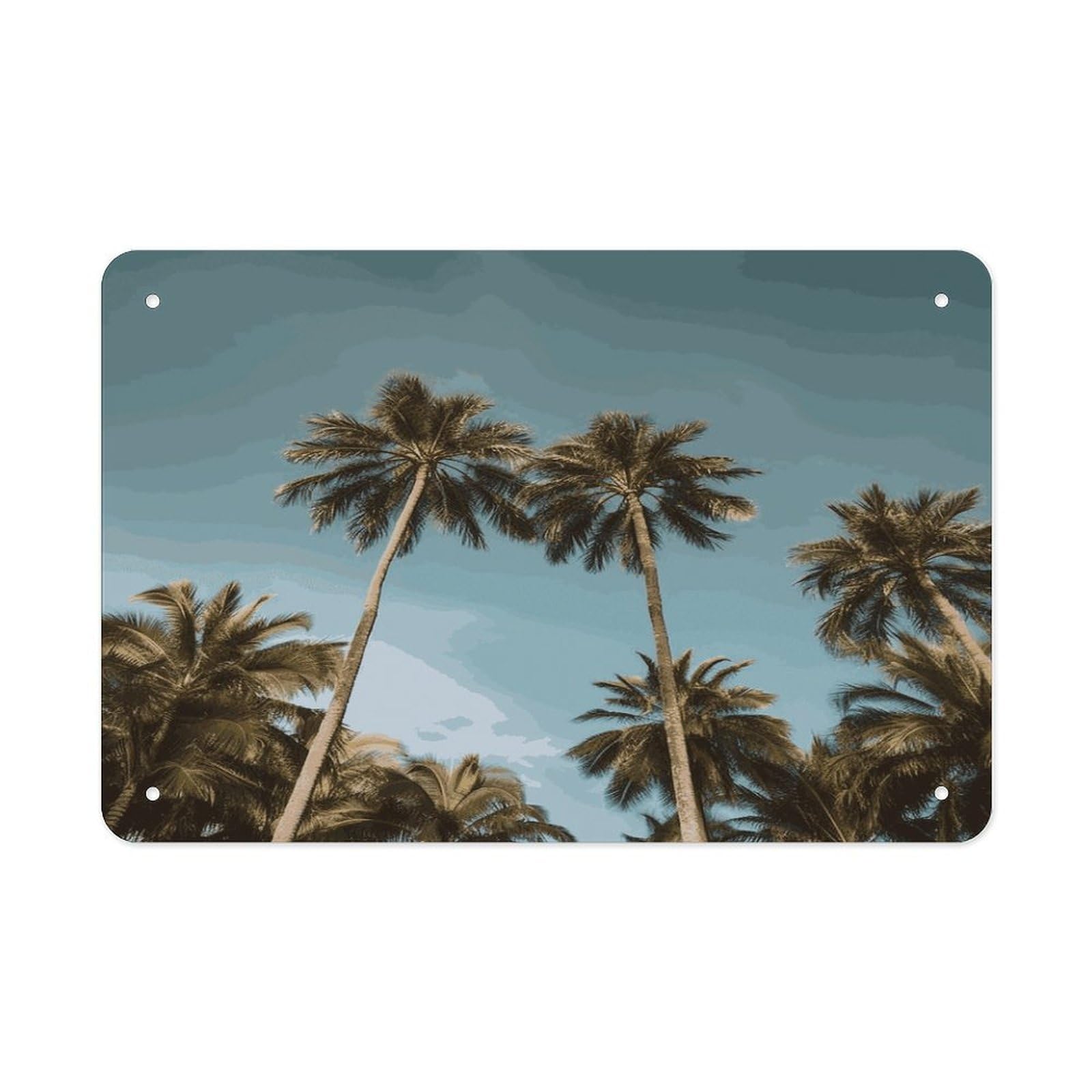 LDGSUPH Tall Tropical Palm Trees Metal Tin Sign Wall Art Prints Folded Edge Iron Sheet Painting with Holes for Wall Prints Decorative Picture Metal Signboard Decor Painting Wall Decor