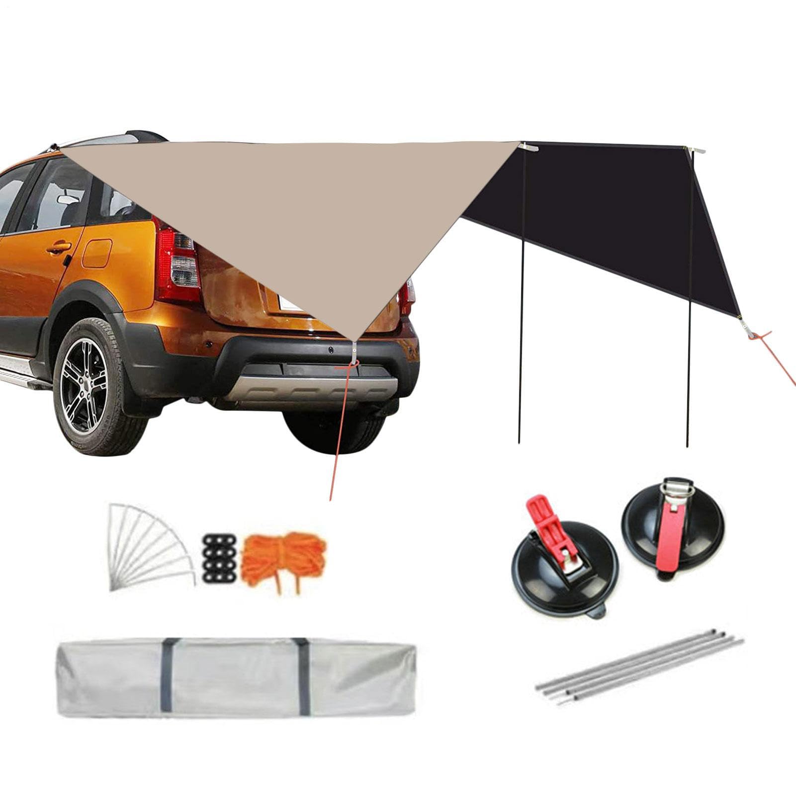 Tenda da Sole Auto Tettuccio Impermeabile Protezione UV 2,7 x 3,4 m | Tettuccio auto antivento e protezione UV Per Parcheggio All'Aperto Veicoli Camper SUV Camion Lato Posteriore