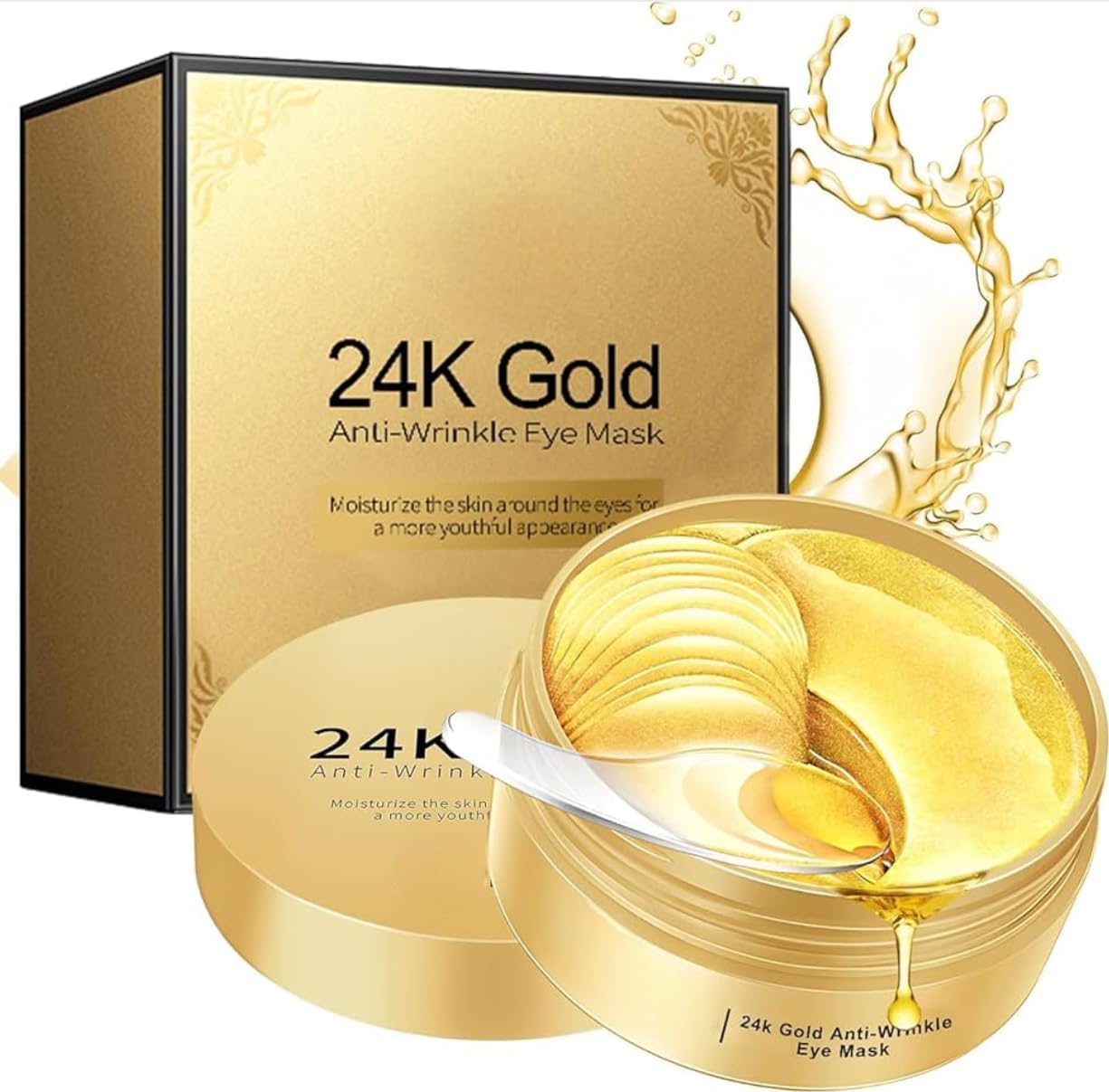 Under Eye Patches 60 Pcs 24K Gold Eyes Mask Puffy Eye & Dark Circles Treatments,Reduce Under Eye Bags and Smooth Wrinkles, Skin Care Pads | Hydrogel Patch Mask Eyes Treatment for Dryness Relief
