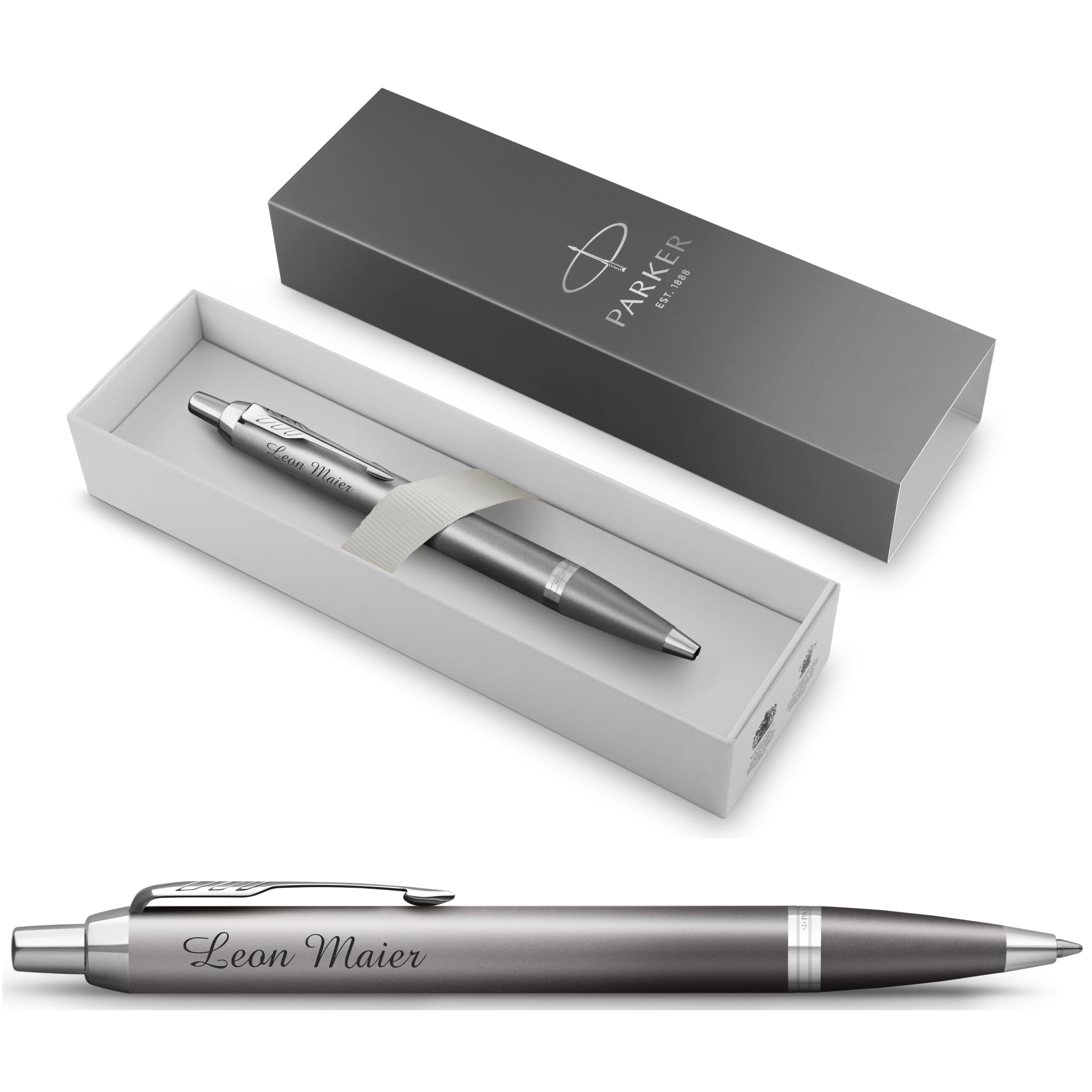 Parker IM Rituals Grey Chrome Penna a sfera con incisione, penna di alta qualità, regalo personalizzato, compleanno (Penna a sfera, grigio cromato)