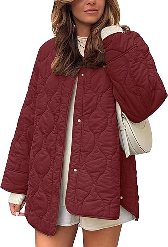 Flygo Women's Oversized Quilted Lightweight Jacket Button Down Puffer Padded Outerwear with Pocket