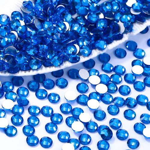 Image of Capri Blue Flatback Rhinestones, Glass Rhinestones for Nail Art and Craft, Glue Fix, Loose Crystal Gemstones(Capri Blue, SS20, 1440pcs, 4.6-4.8mm)