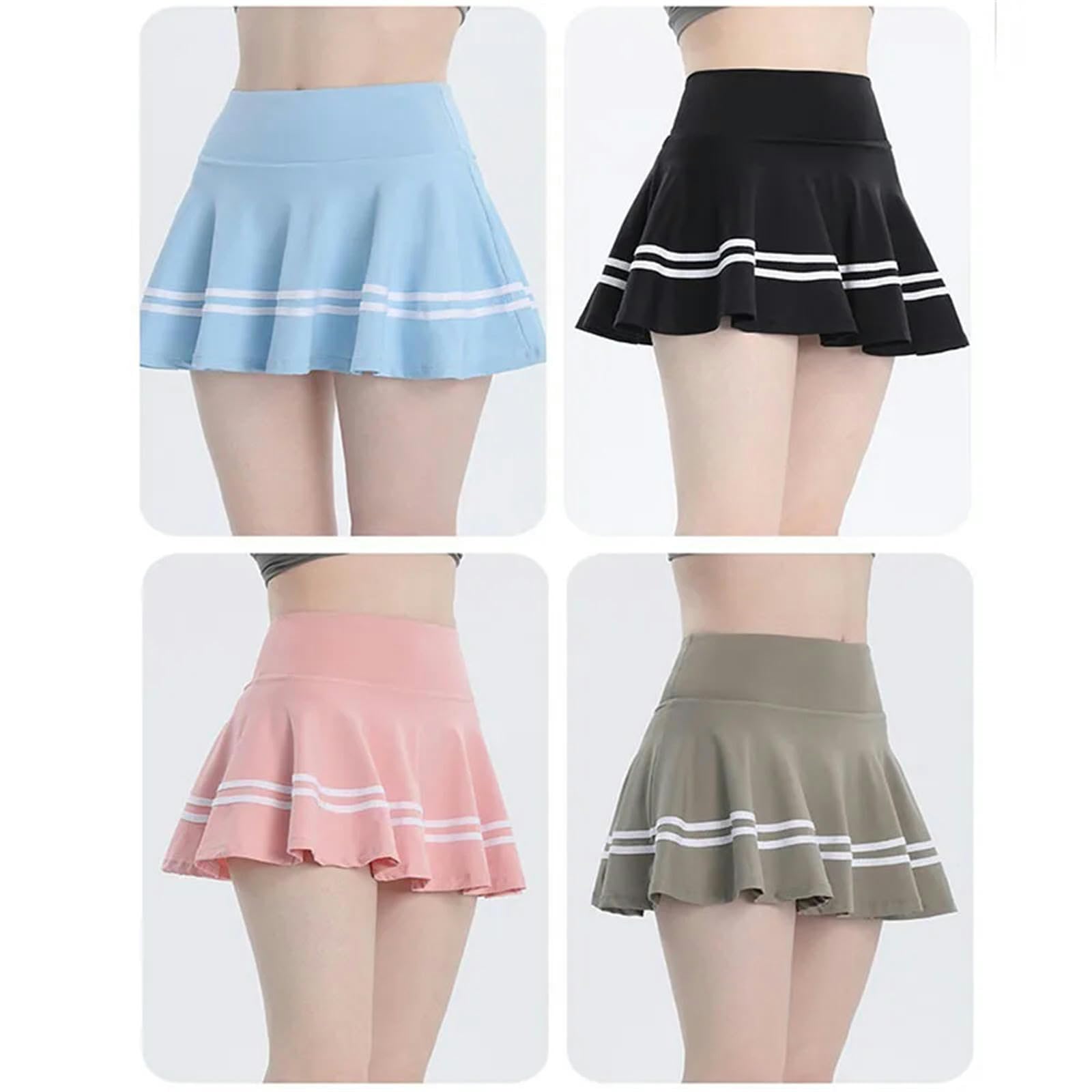 Falda Pantalones Cortos Deportivos De Verano Femeninos con Bolsas Laterales Incorporadas Y Faldas De Tenis Falsas De 2 Piezas De Cintura Alta-Negro-s