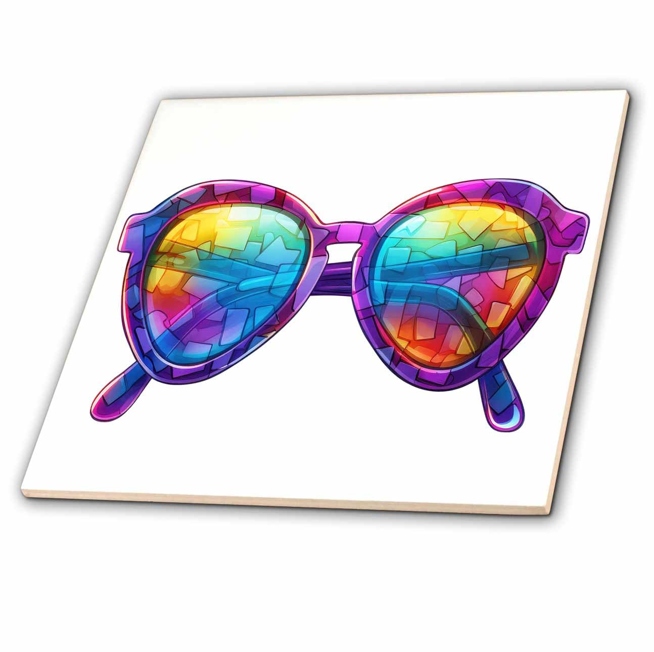 6 Inch Glass Tile - Cute Psychedelic Sunglasses Illustration Illustrations