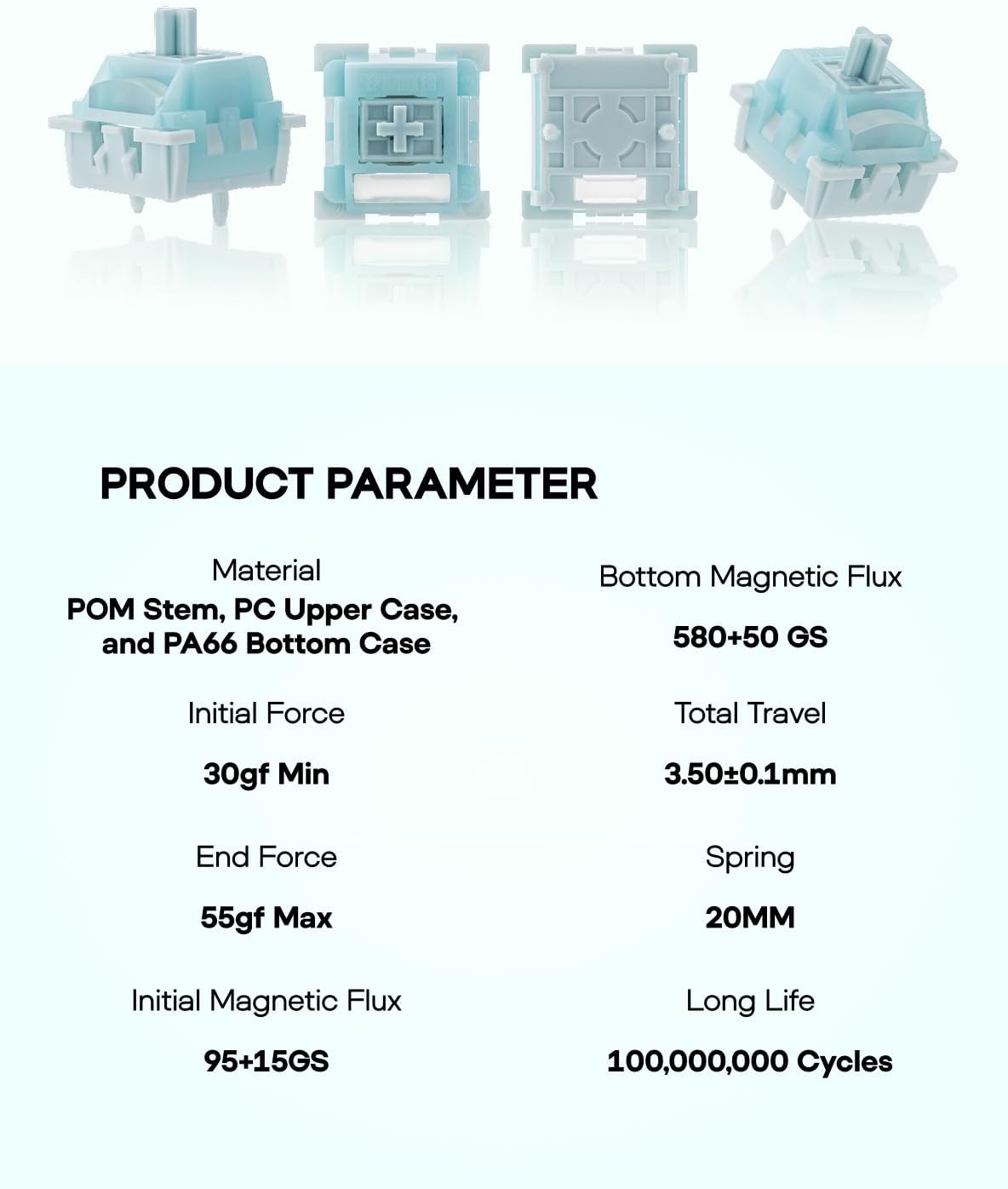 EPOMAKER Creamy Jade Magnetic Switches, 70Pcs Factory Pre-lubed | with Light Diffuser & Thocky Sound, Linear Hall Effect Switches for Magnetic Gaming Keyboard