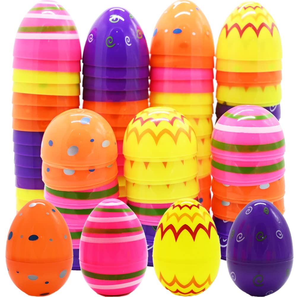WODMAZ36 Pcs 3.4" Plastic Printed Bright Easter Eggs, Assorted Prints and Colors Eggs for Kids Surprise Egg Easter Basket Fillers, Easter Basket Stuffers, Easter Hunt Event, Classroom Prize Supplies