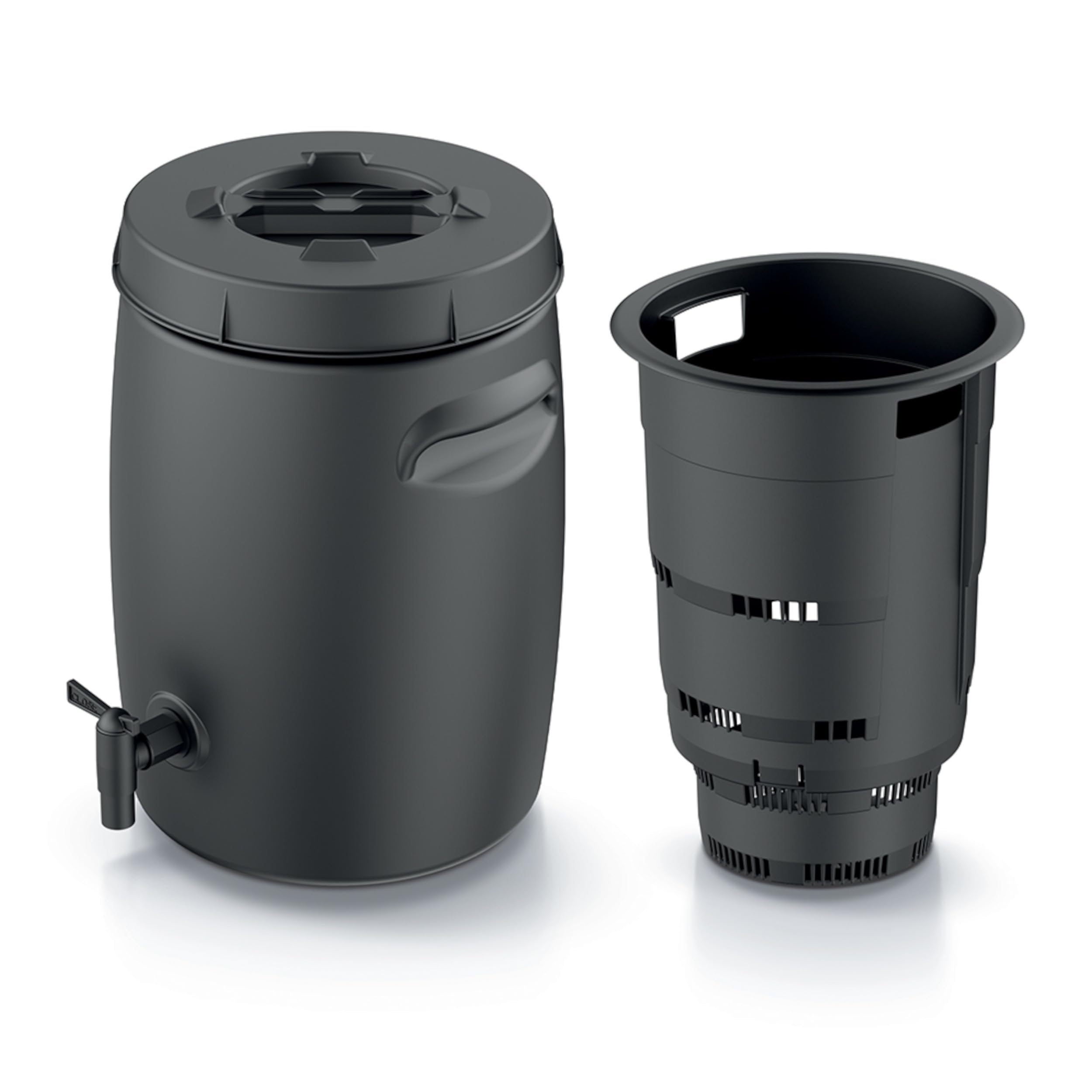 Cubo de basura orgánico para abono con grifo, 25 L, color negro y antracita