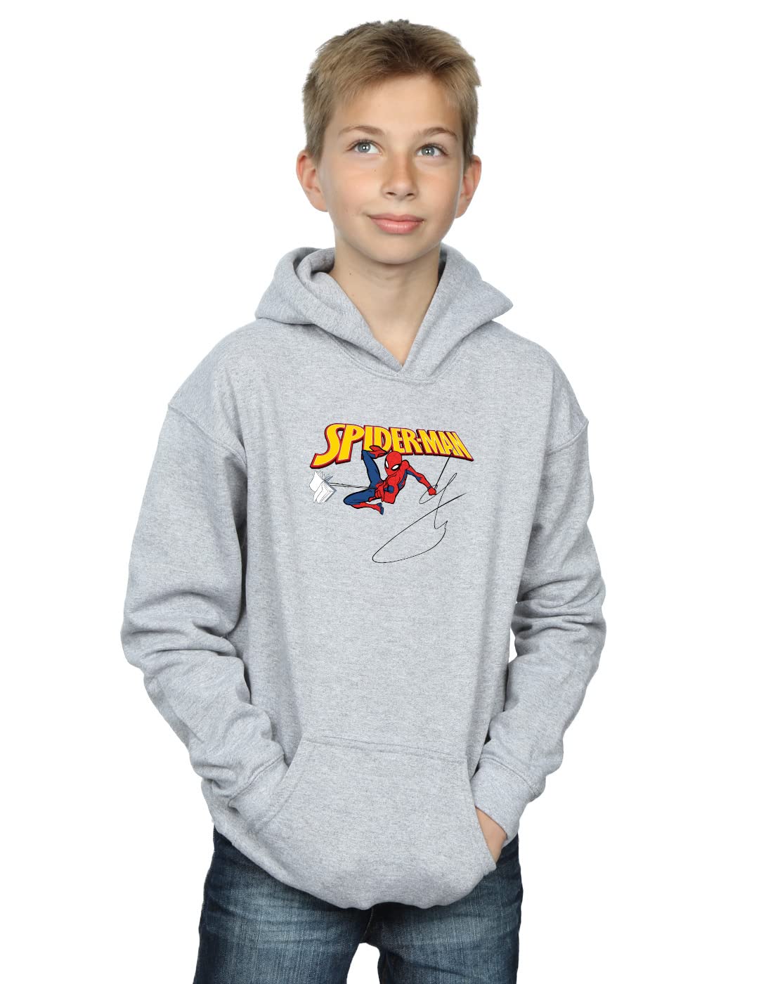 Absolute Cult Boys Sport Grey Marvel Spider-Man With A Book Hoodie 3-4 Years