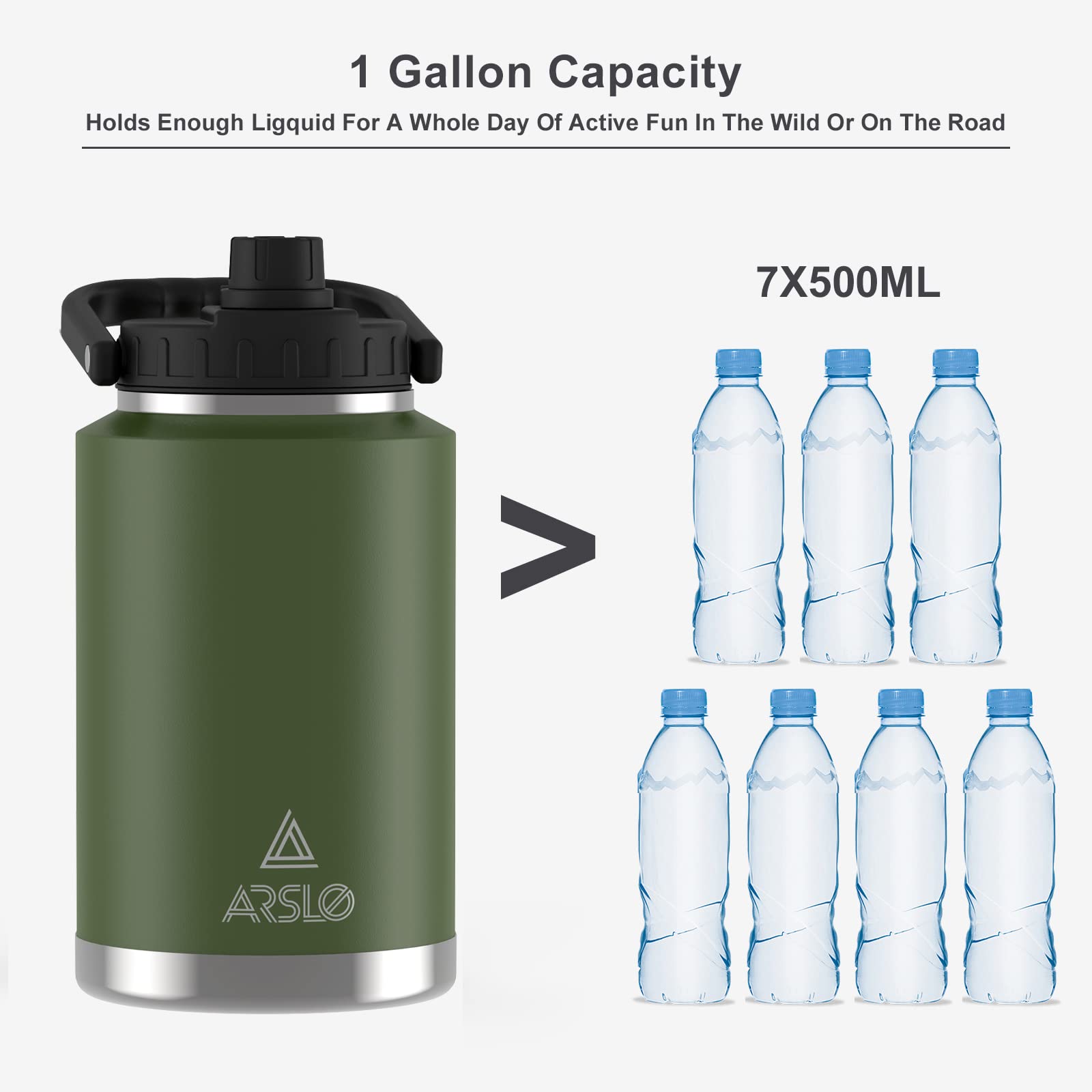 Borraccia termica da 3,6 litri, a doppia parete, in acciaio inox 18/8 per uso alimentare, 3,6 l, verde militare