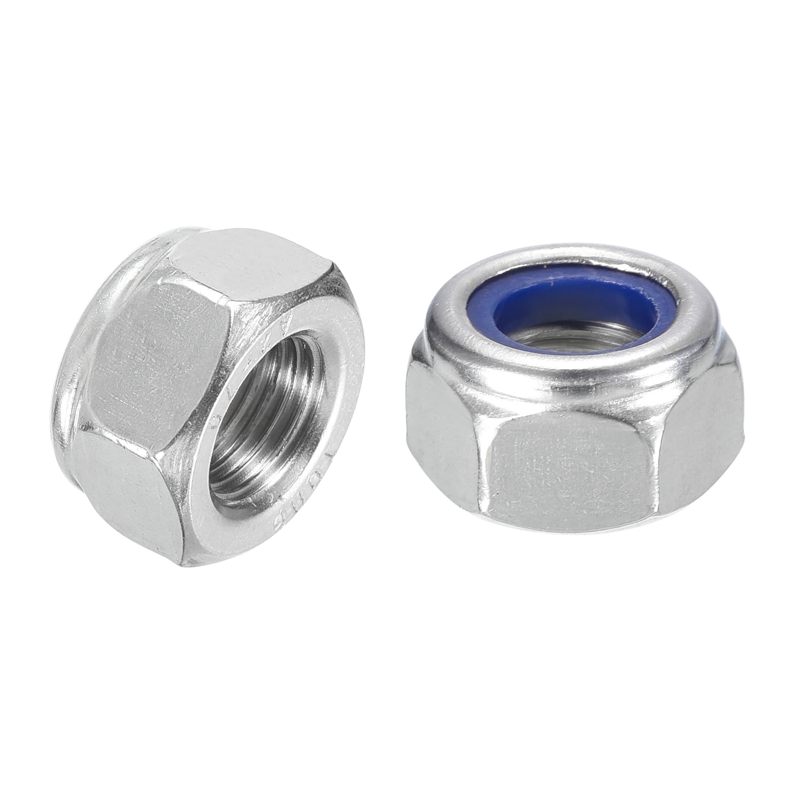 sourcing map 5 dadi di bloccaggio esagonali M12 x 1,25 mm, in acciaio inossidabile 304, autobloccanti, in nylon, per elementi di fissaggio per costruzione industriale, argento e blu