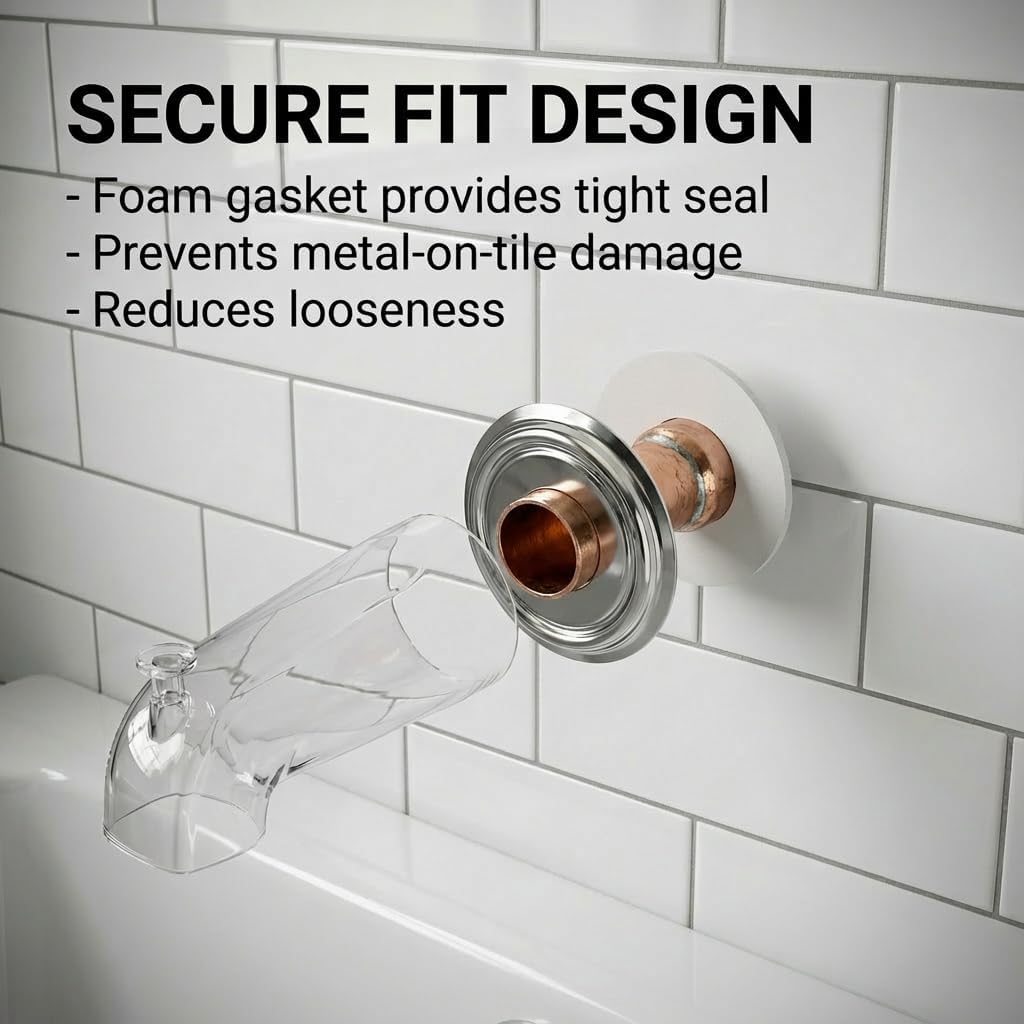 Tub Spout Cover Ring Chrome, Stainless Steel Tub Spout Cover Plate With Foam Gasket, 1.5" ID and 3.6" OD Bath Spout Cover For Bathroom Remodeling Repair, Cover Gaps Around Bathtub Spout