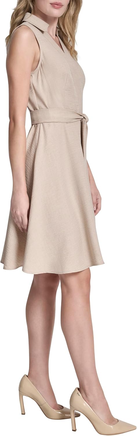DKNY Womens Sleeveless Collared Neck Mélange Washer Fit and Flare Dress - Image 3