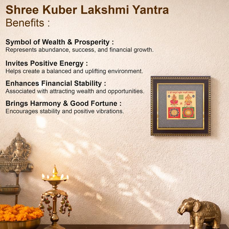 Image of Kuber Lakshmi Yantra Wall Frame for Wealth & Prosperity, Gold Foil Vastu Frame for Home, Office & Business Growth