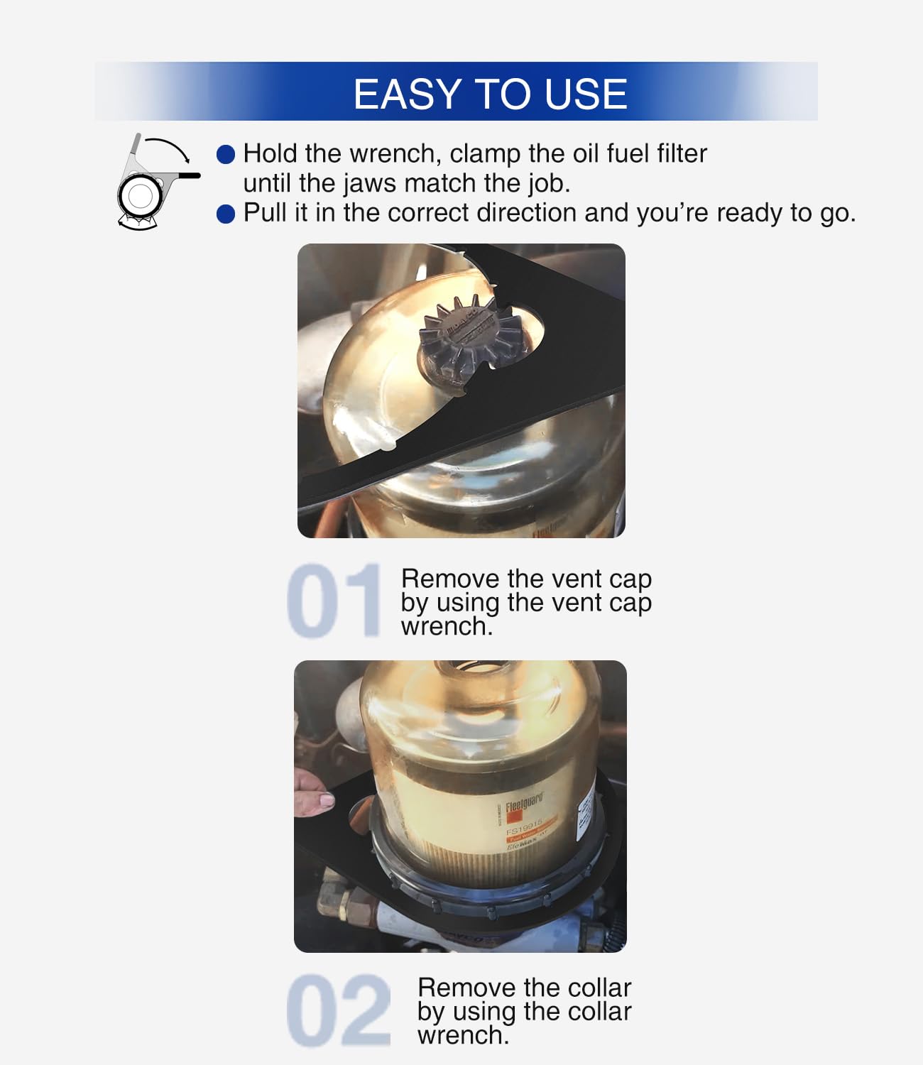 sixcow Clé à filtre à carburant de 15,2 cm et 20,3 cm pour filtre à carburant 380134 382 & 482 483 782 compatible avec moteurs diesel Detroit, Navistar moteurs diesel DD13, DD15 et DD16