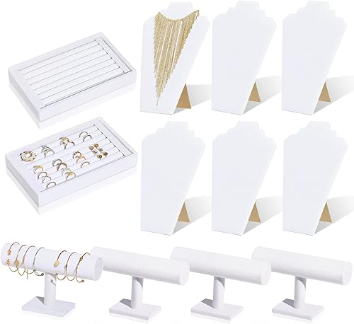 MTLEE Juego de 12 soportes para exhibiciones de joyería, incluyendo soporte de exhibición de pulsera en T, soporte de exhibición de collares,