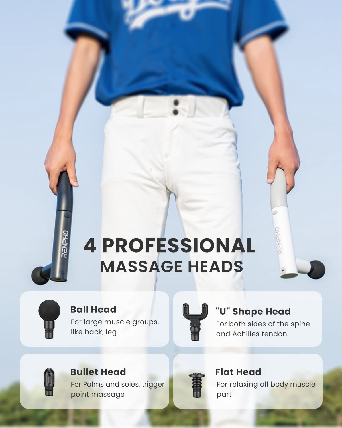 Pistolet de Massage Musculaire, RENPHO Étendre le pistolet de massage, 2 en 1 Masseur de Tissus Profonds à main, Charge de Type-C Appareil de Massage Pour Muscles, Dos, Pieds, Cou, épaule(Noir)