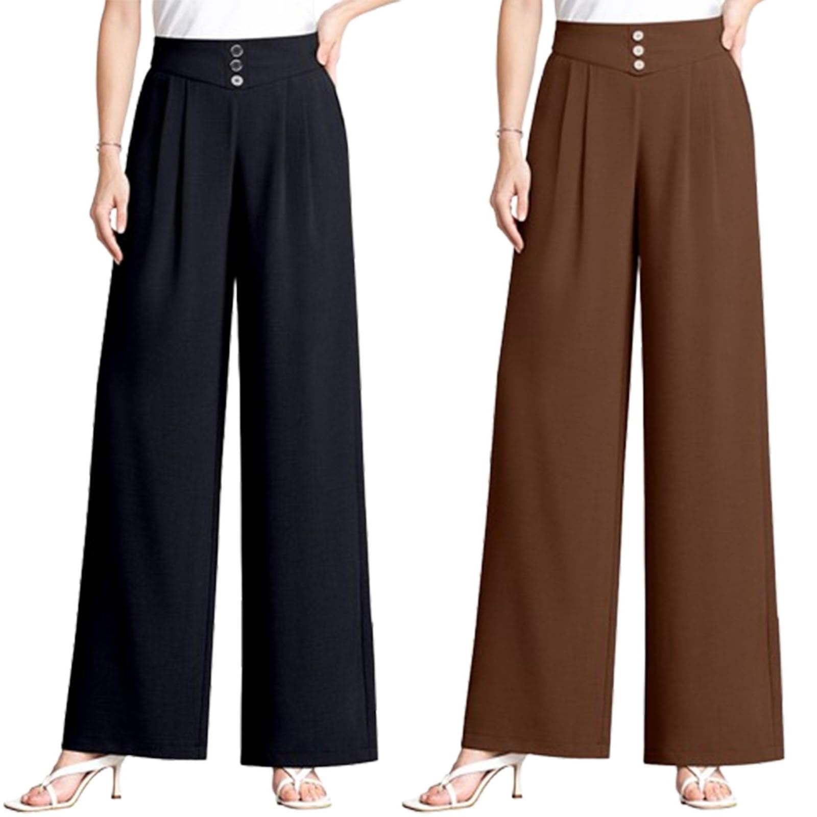 MOYEE Amvora Pants for Women Ellaflow - Soft Flowy High-Waist Pull-On Wide-Leg Pants Pants for Senior Ladies