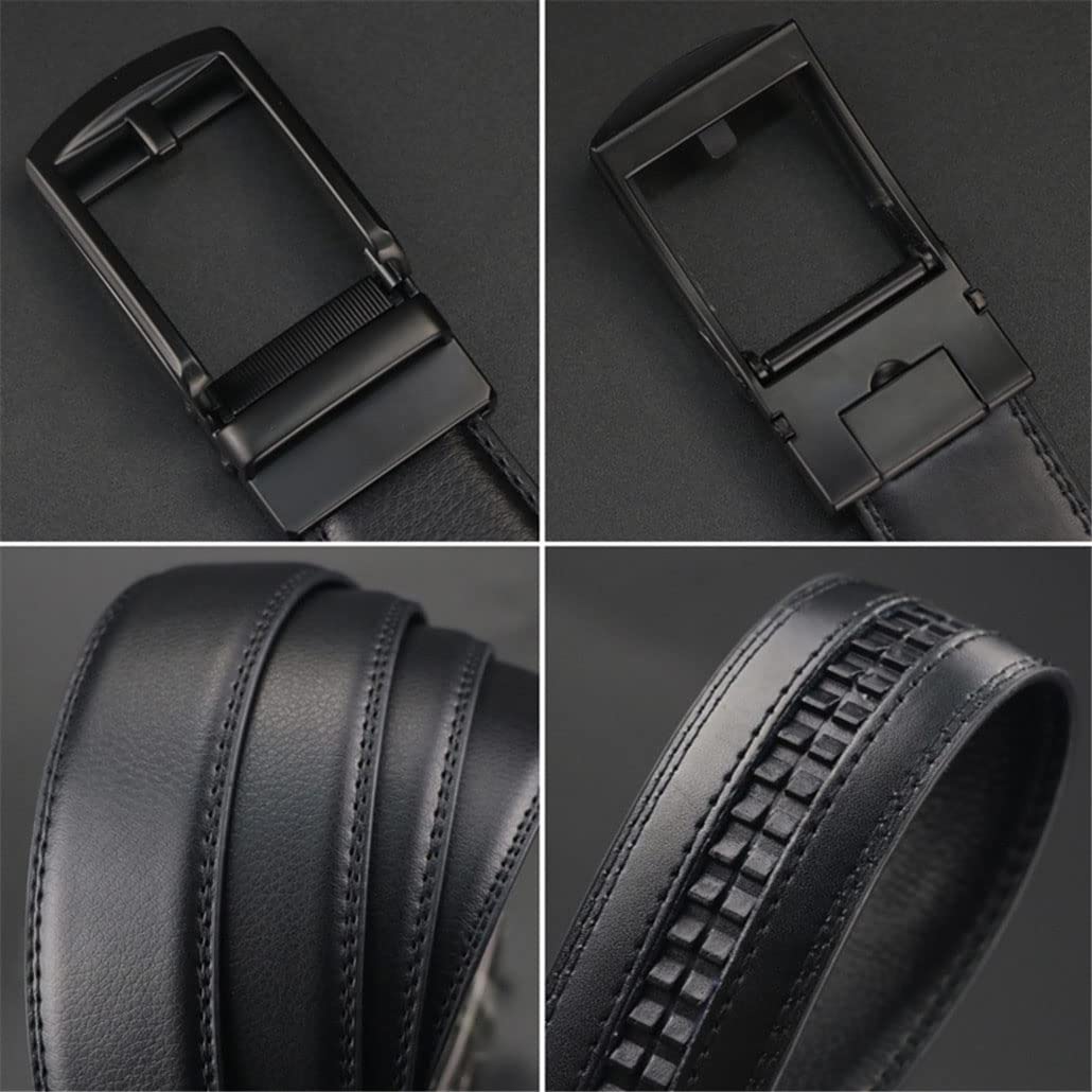 Cinturones para hombre, hebilla automática, correa de cuero de lujo para hombre, cinturón de vestir casual, Plateado-negro, 110