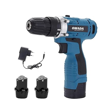 Omada Cordless Drill Machine - Impact Drill 12V 1.5AH 2 batteries (3-4 hours) Torque 31NM variable peed, Maximum speed 1850 RPM Aluminium chuck 3/8