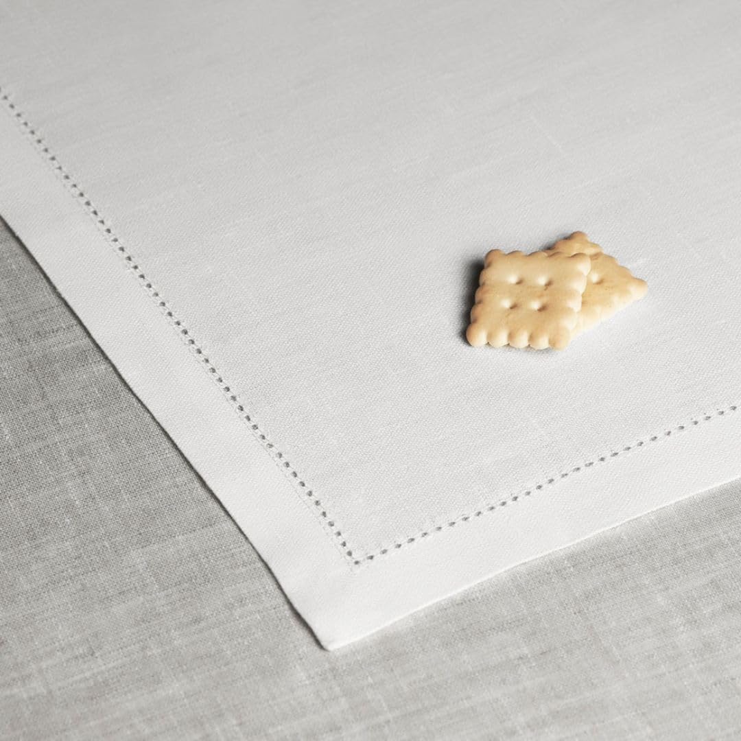Cuore di Lino - Set di 6 Tovaglioli in Lino Bianco Ottico – Orlo Ajour – Decorazioni Raffinate per Tavola, 25x25 cm, Made in Italy