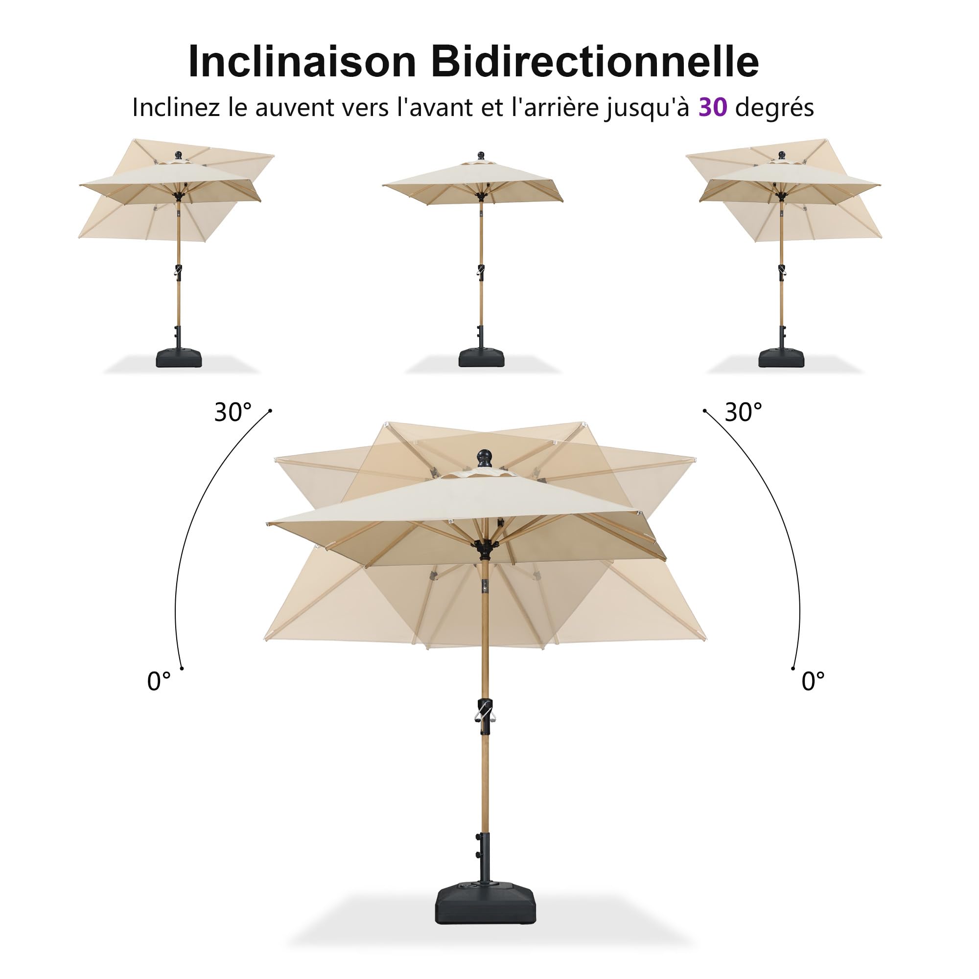 PURPLE LEAF Parasol Rectangulaire 1,2 x 1,8 m Aluminium en Teck Beige