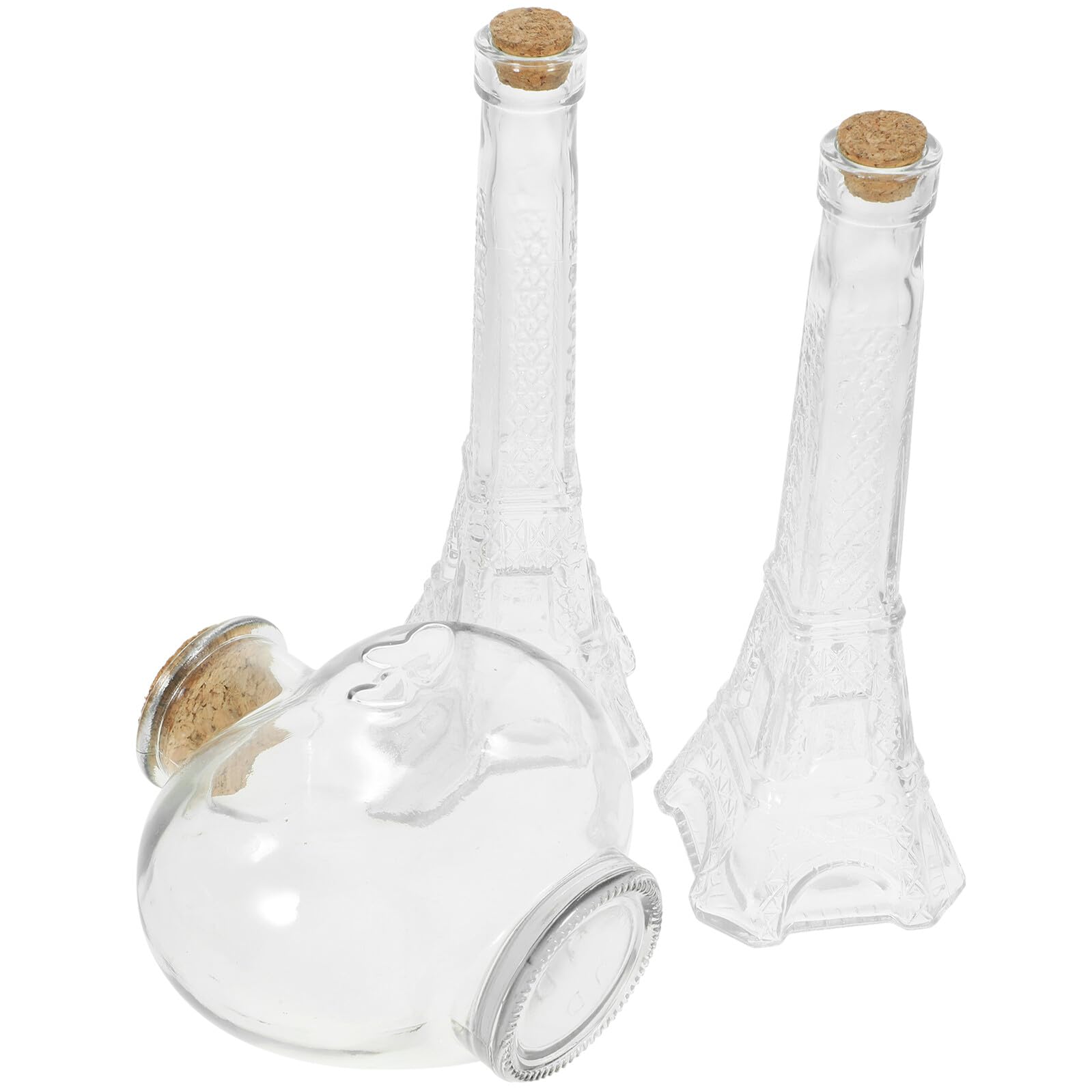 Tofficu 3 Pezzi Bottiglie in Vetro Trasparente Forma di Cuore e Torre per Cerimonia Sabbia Matrimonio Bottiglie Decorativa per Messaggi e Conservazione Materiale Sicuro per Uso Te e