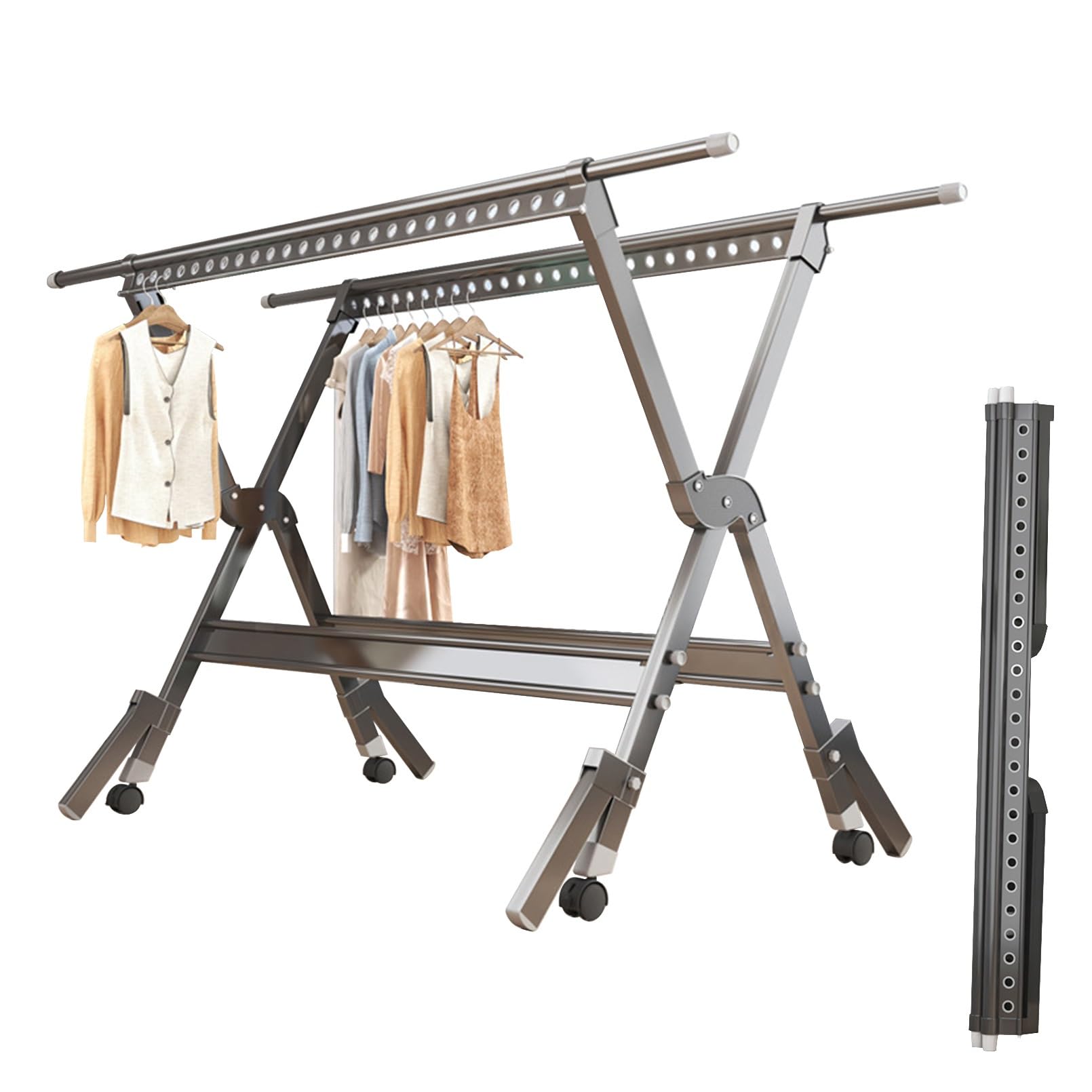 Stendibiancheria Estensibile Per Interni Ed Esterni, Stendibiancheria Pieghevole, In Alluminio, Con Ruote, Facile da Spostare, Ideale Per Interno Ed Esterno, Stendipanni Verticale Esterno(Silver,150cm