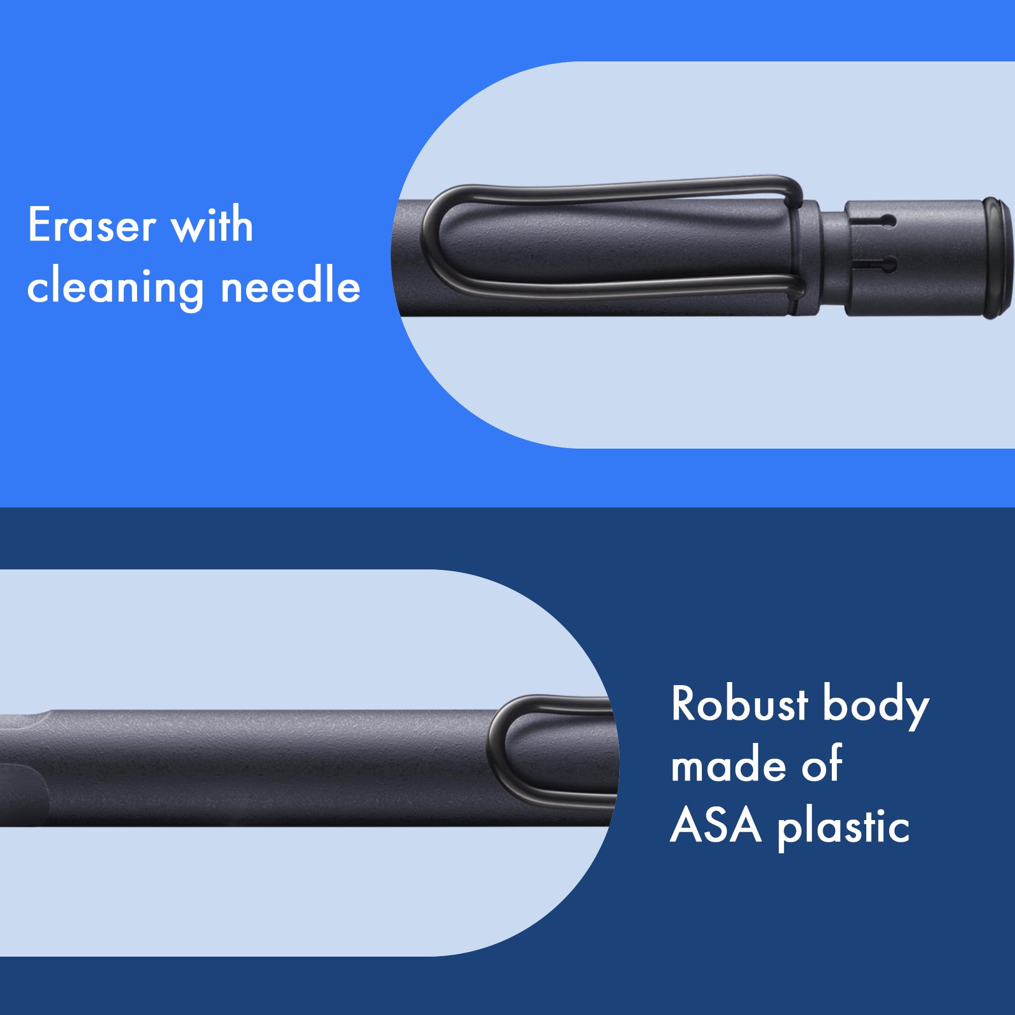 Lamy safari steel black ołówek automatyczny – klasyczny, z ergonomicznym uchwytem i obudową z tworzywa sztucznego ASA – ołówek z wkładem drobnym kreski M 41 o szerokości kreski 0,5 mm i końcówka do