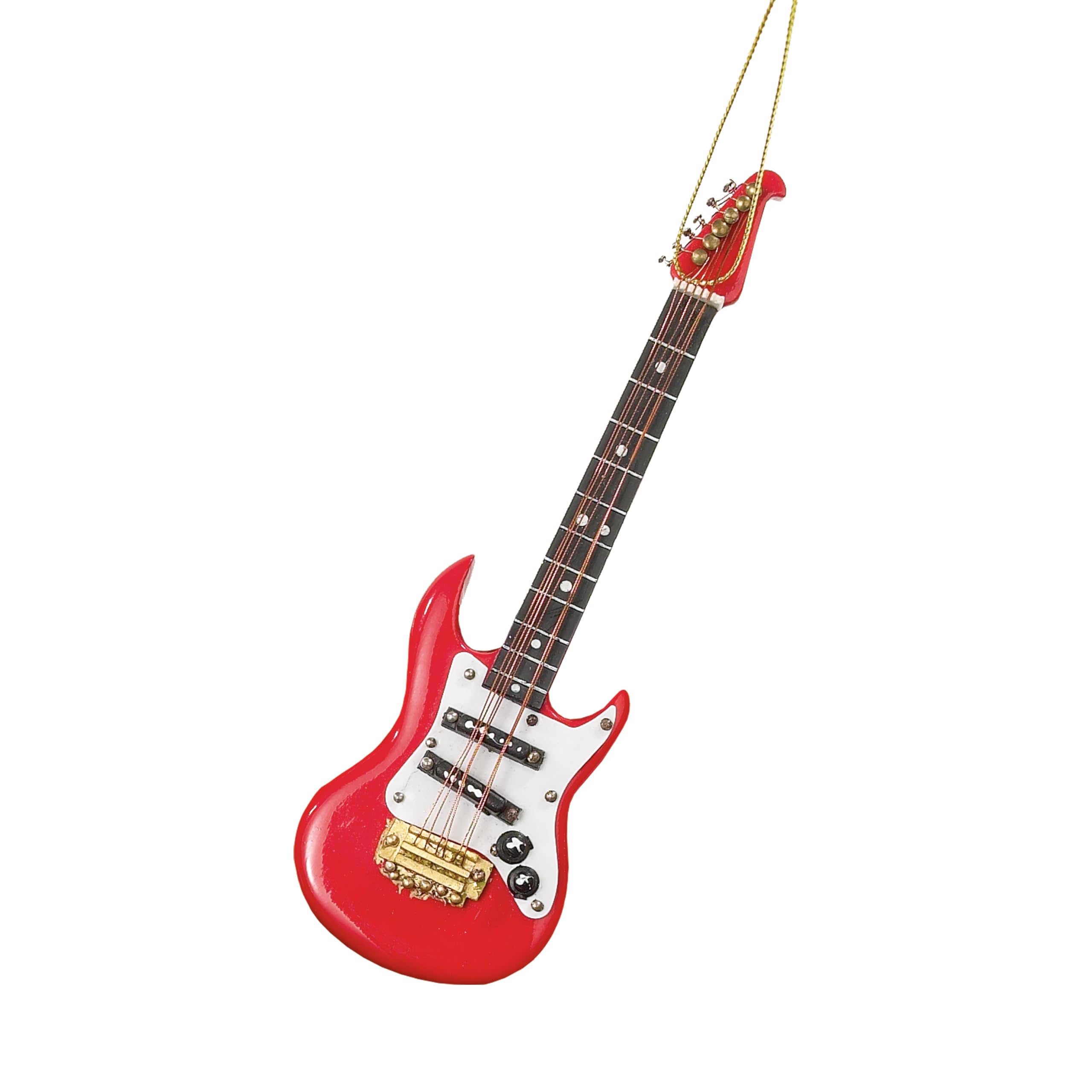 Kurt Adler Red Electric Guitar Ornament, 5.5" Wood and Brass, Christmas