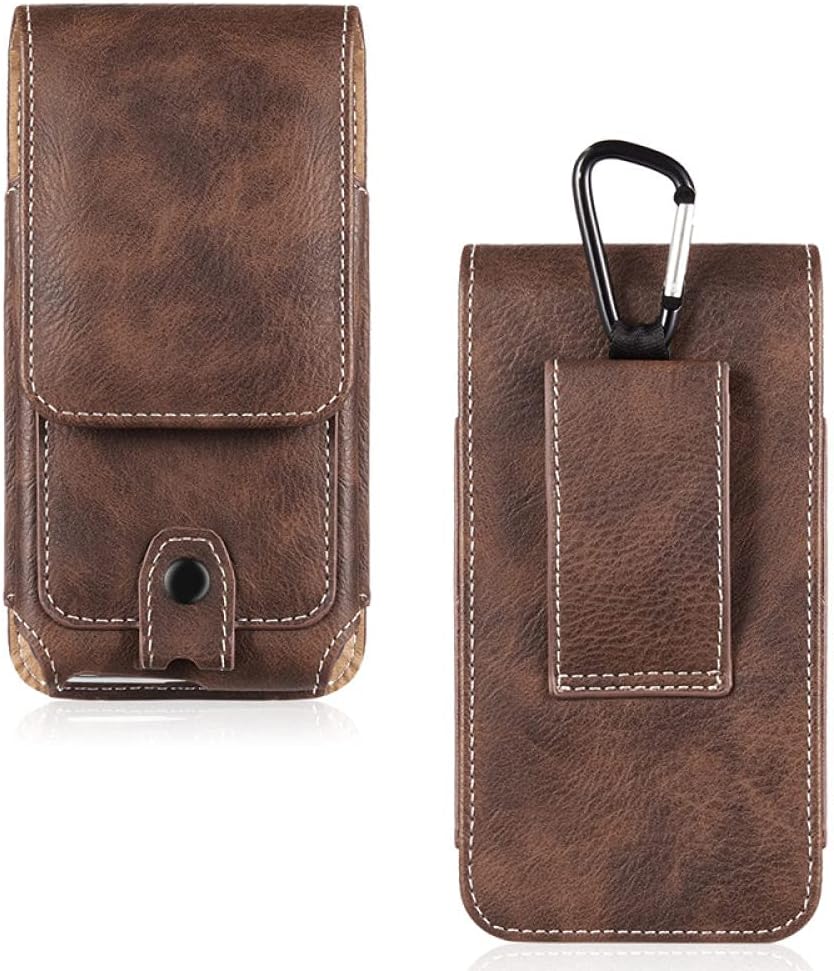 Pouch Leather Phone Case for iPhone Xs 11 Pro Max 6 7 8 Plus Waist Bag Magnetic Belt Clip Holster Cover for Redmi Note,Dark Brown,6.3 inch