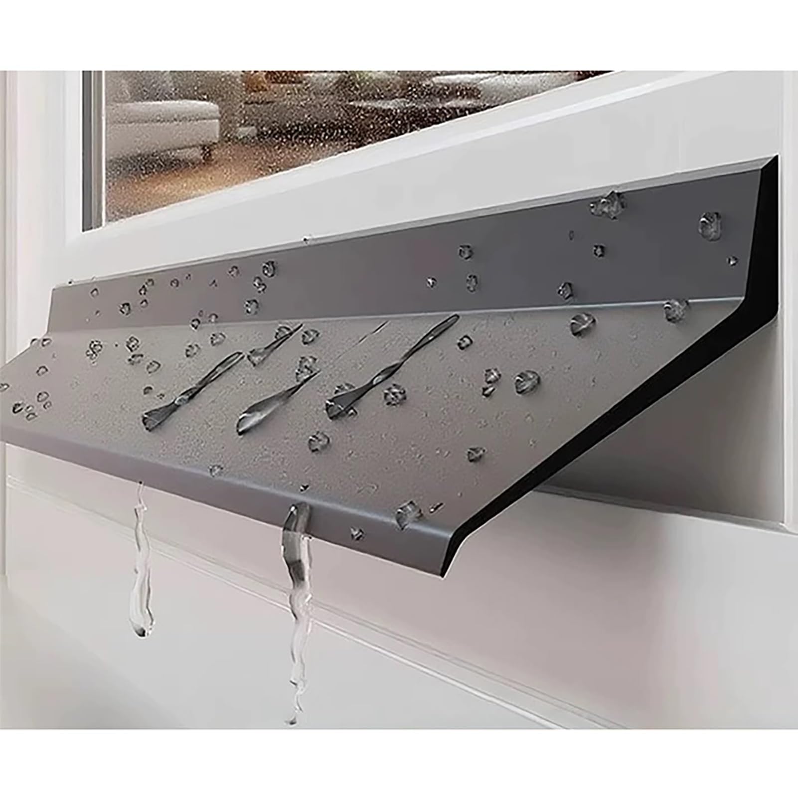 Lidcom W 5.5Cm/2.2In Self-Adhesive Rubber Rain Drip Guard - Durable Door & Window Rain Deflector, Rubber Stop Rainwater Backflow/Rain Drips Edge Diverter(,L 1.5M/4.9Ft)