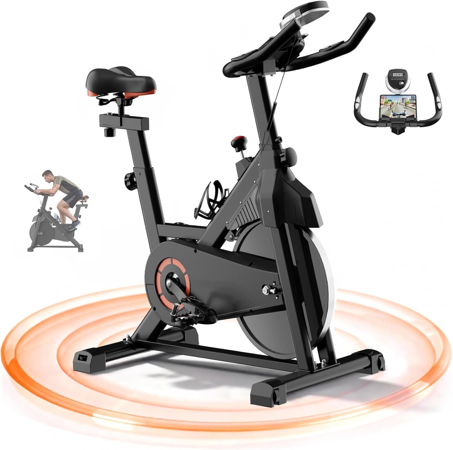 Exercise Bike, Magnetic Stationary Bikes for Home Cardio with Brake Pad Silent Belt Drive, 400LB Weight Capacity Indoor Cycling Bike with Comfortable Seat, Tablet & Water Bottle Holder for Weight Loss