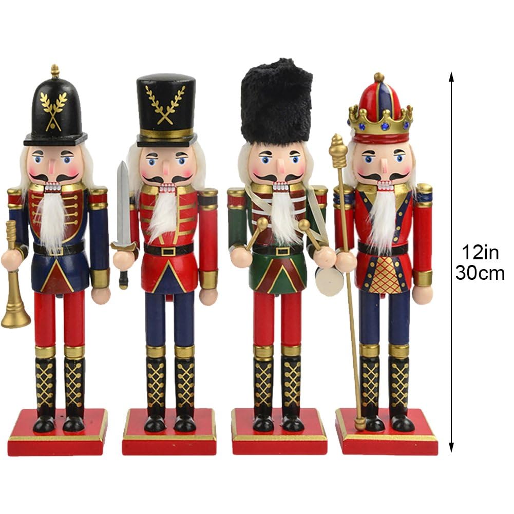 Figurines De Casse-Noisette en Bois, 4 Pièces/Ensemble, Figurines De Soldat, Décor Traditionnel en Bois pour Maison, Décoration De Fête De Cheminée