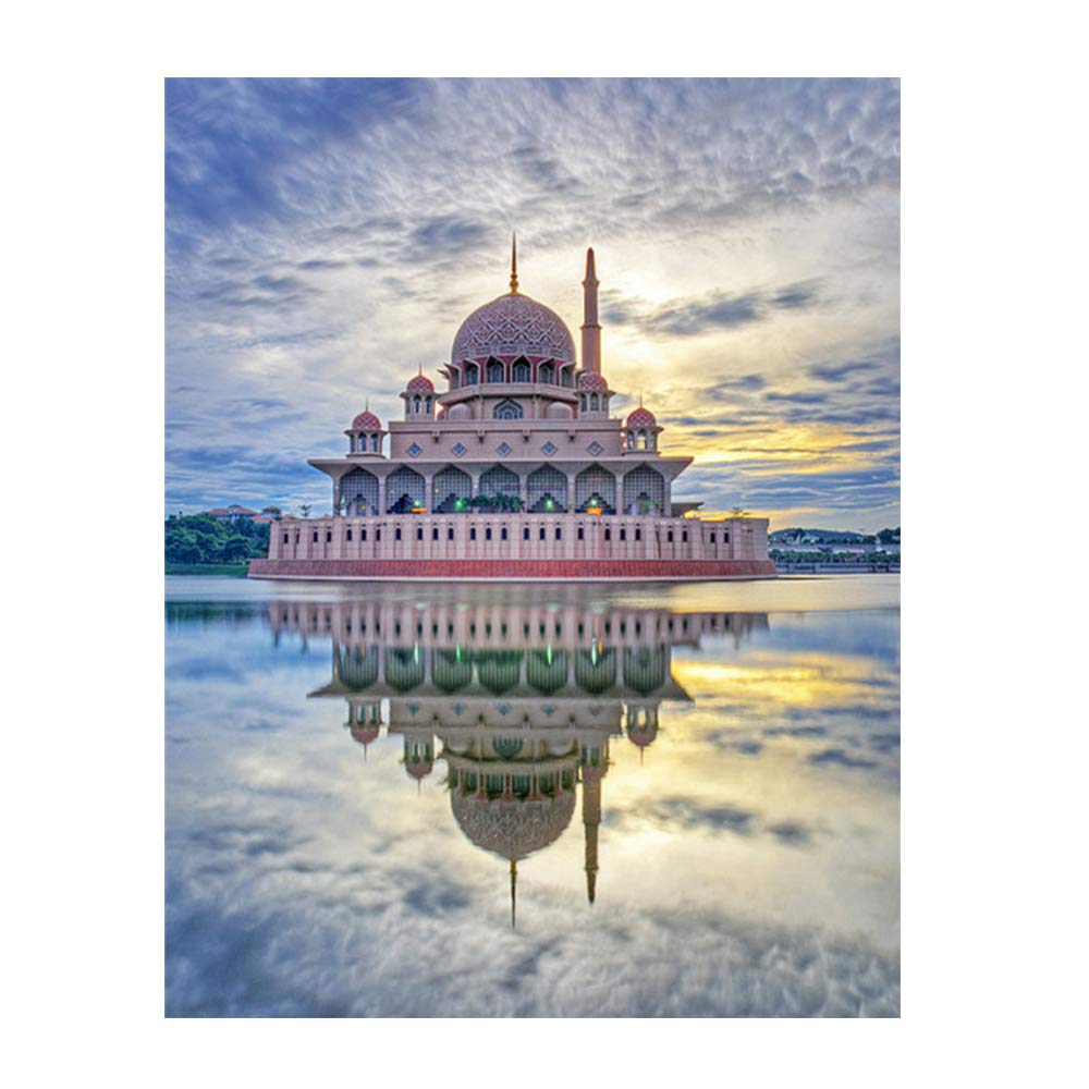 Yscolor White Islam Muslim Mosque Religion 5D Diy Diamond Painting Full Pasted Cross Stitch Of Diamonds Embroidery Mosaic For Decor 11.8X15.8 In/30X40cm