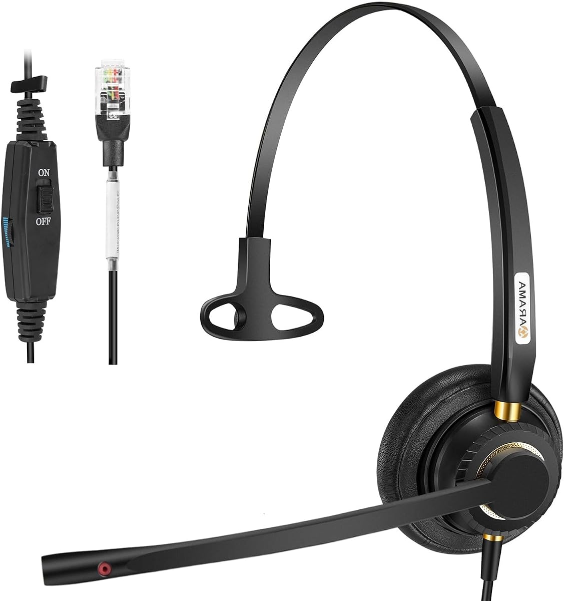 Auriculares telefónicos para teléfonos de oficina para Polycom y otros teléfonos IP (A800S1) | Micrófono con cancelación de ruido, Diadema metálica, Plug-and-play, Manos libres, Centro de llamadas, Telemercadeo, Oficina, Diseño liviano