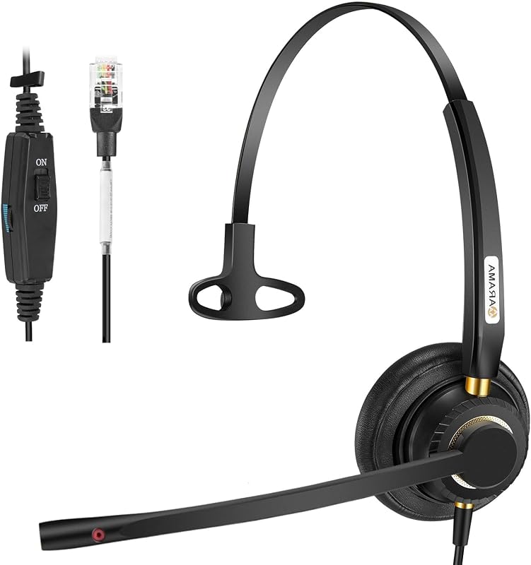 Auriculares telefónicos para teléfonos de oficina para Polycom y otros teléfonos IP (A800S1) | Micrófono con cancelación de ruido, Diadema metálica, Plug-and-play, Manos libres, Centro de llamadas, Telemercadeo, Oficina, Diseño liviano