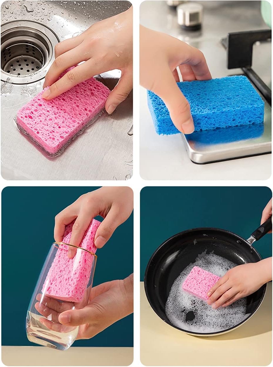 Spugne da bagno in cellulosa resistenti, assorbenti, antigraffio, riutilizzabili, per la pulizia di piatti, finestre, cucina, bagno, casa, 16 x 11 cm, 3 pezzi