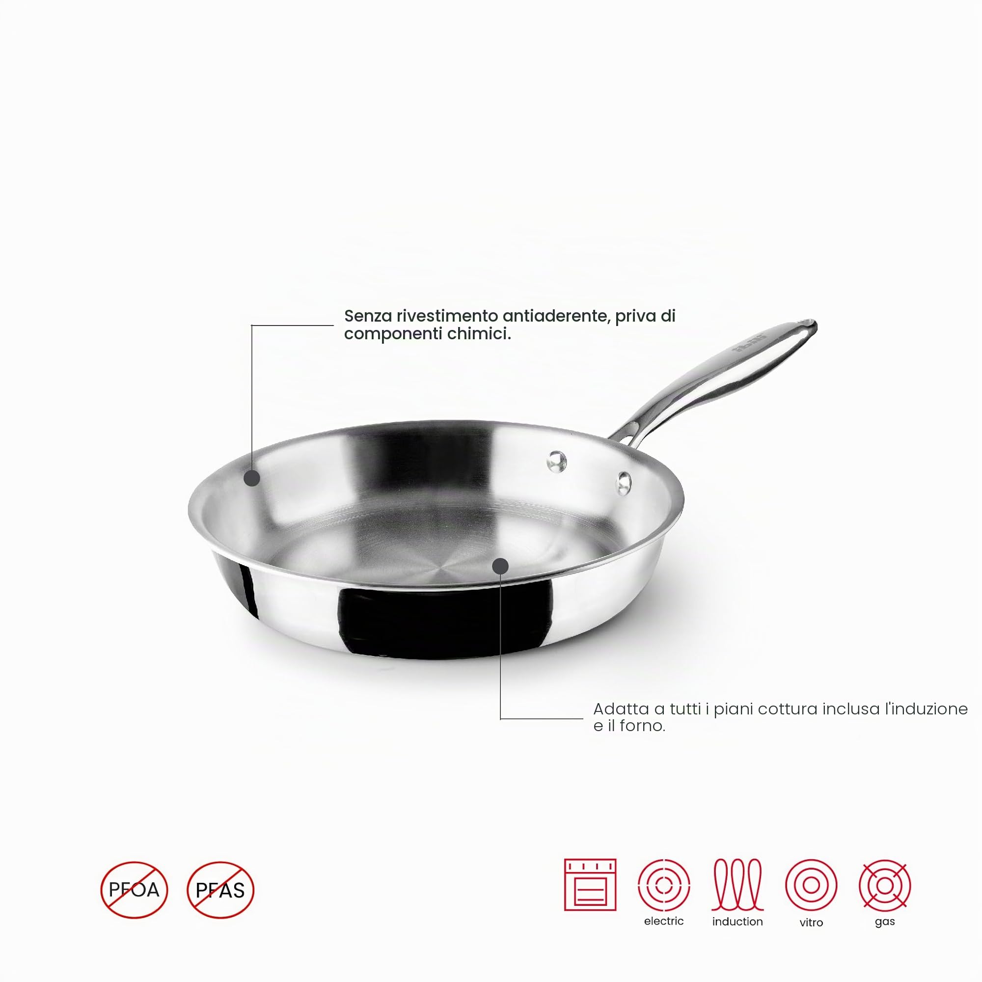 IBILI Padella triply naturale, 20 cm, acciaio inossidabile, senza antiaderente, per induzione, 20 cm